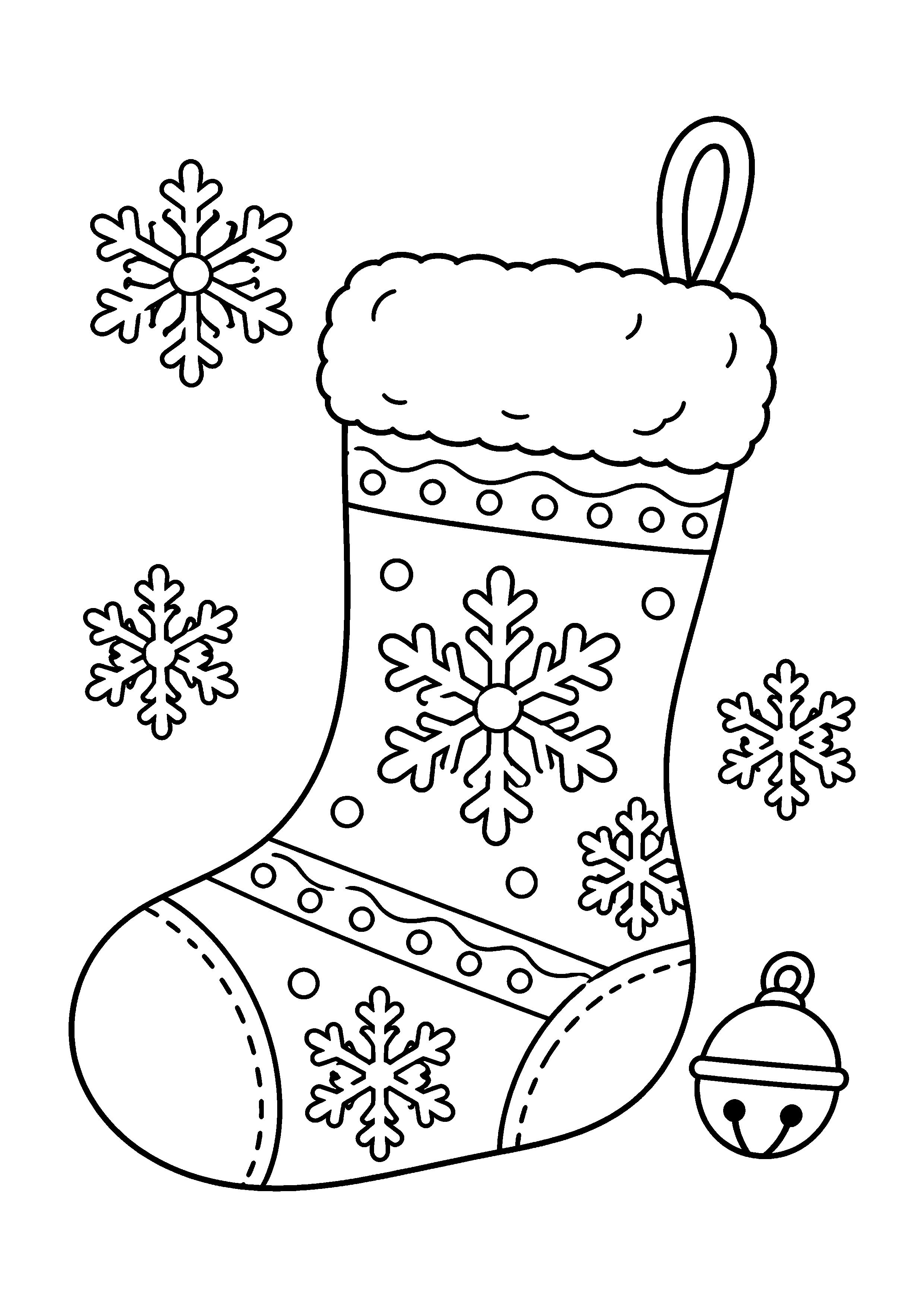 Coloriage Une chaussette décorée de grands flocons de neige de Noël à imprimer gratuitement