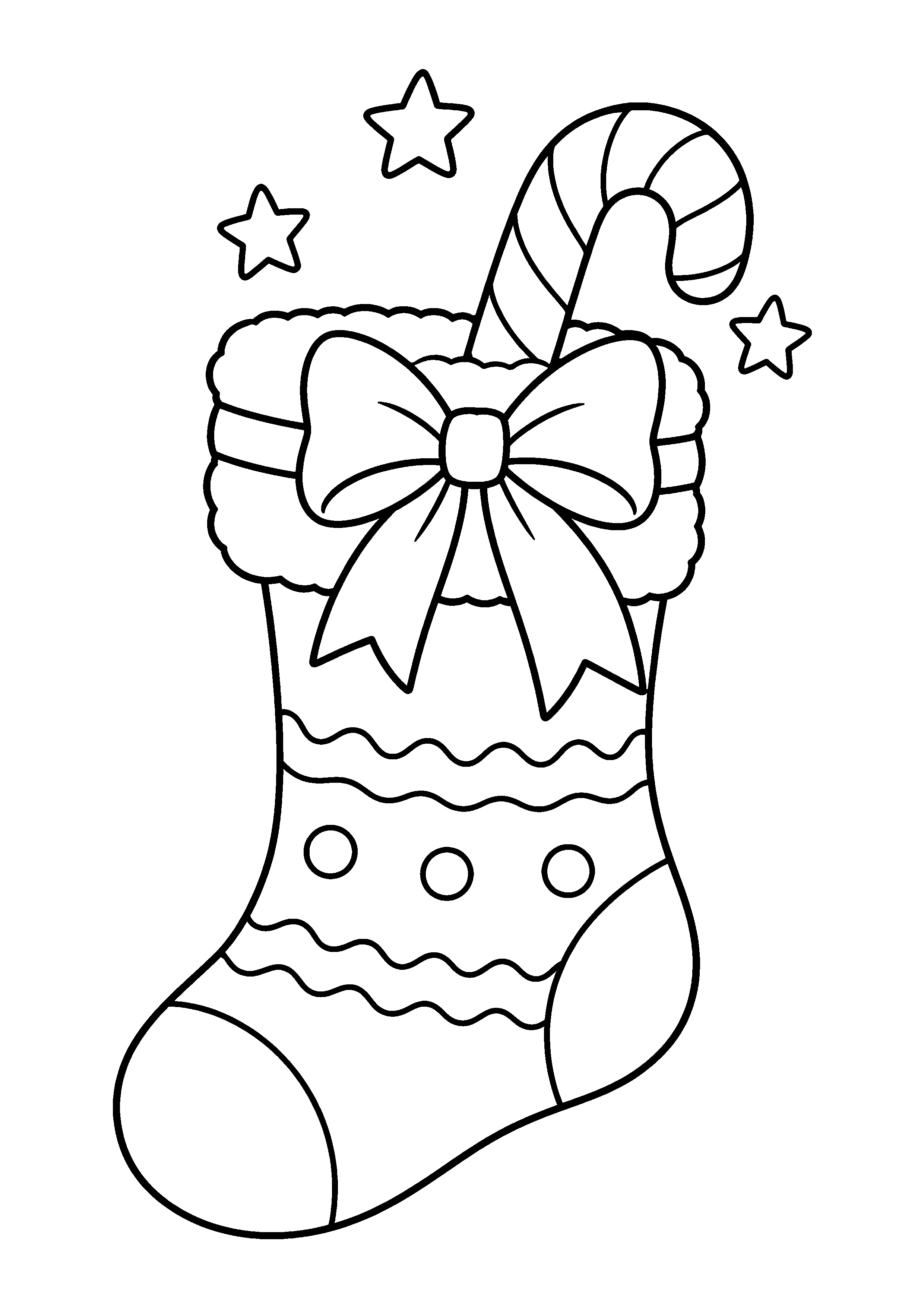 Coloriage Une chaussette avec sucre d’orge et grand ruban de Noël à imprimer gratuitement