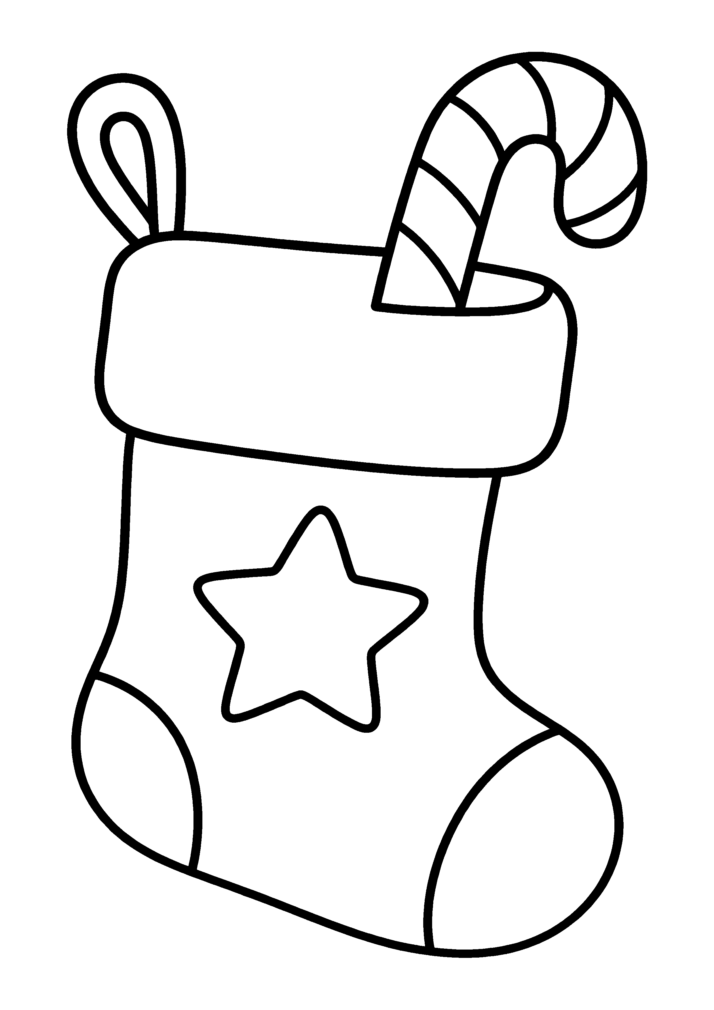 Coloriage Une chaussette très simple avec étoile et sucre d’orge de Noël à imprimer gratuitement