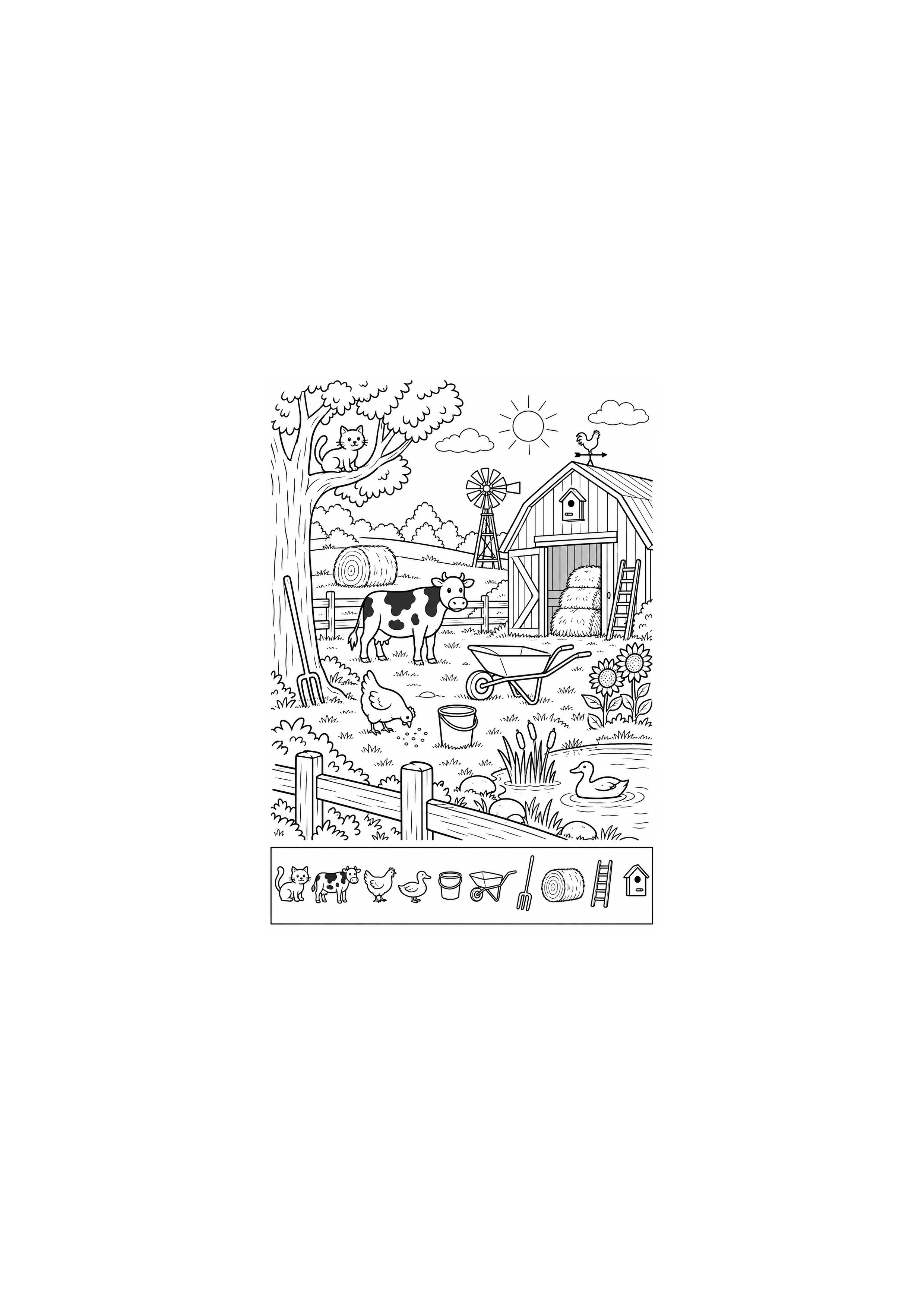 Coloriage ferme avec 10 objets à imprimer