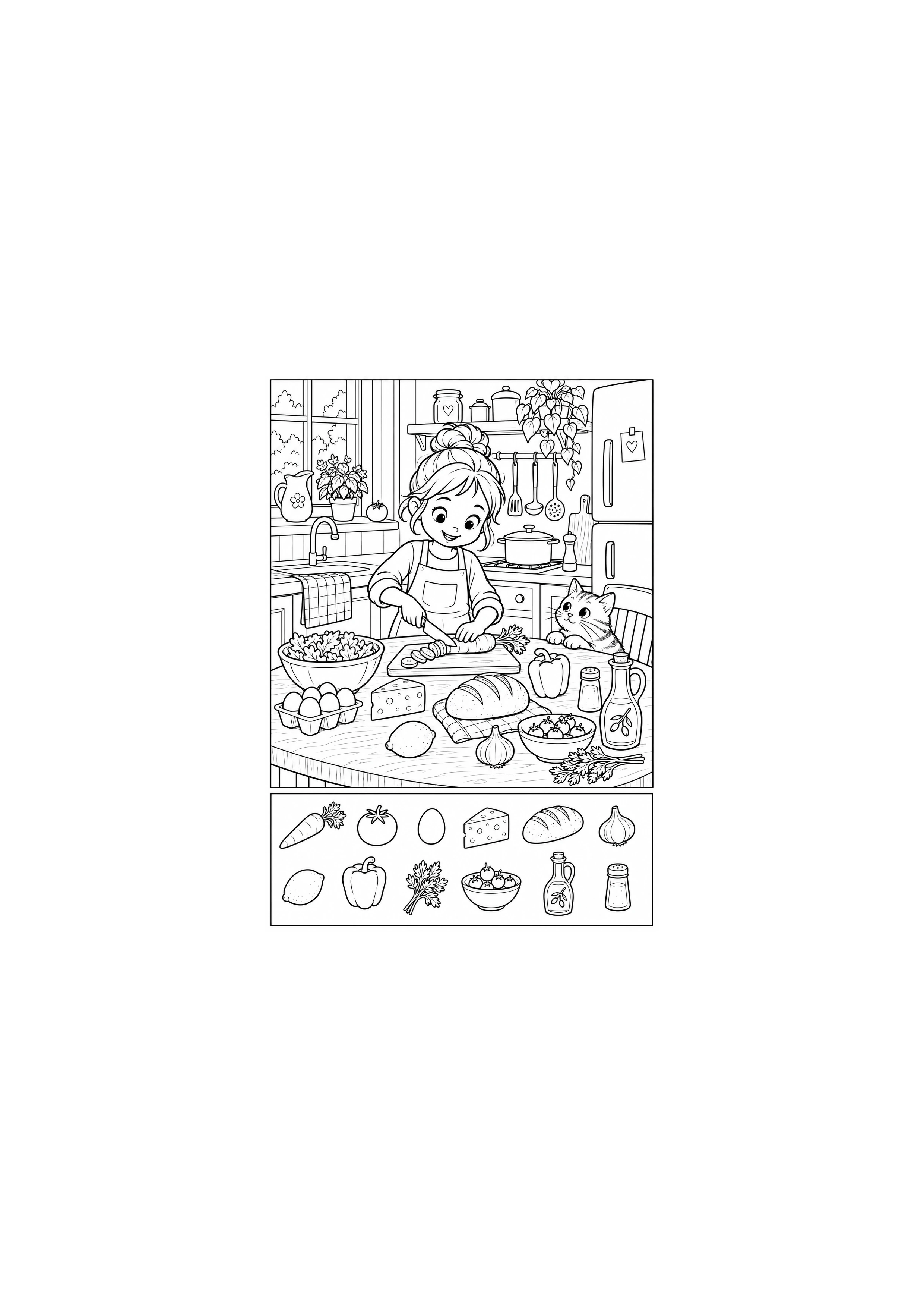 Coloriage cuisine avec 12 ingrédients à imprimer
