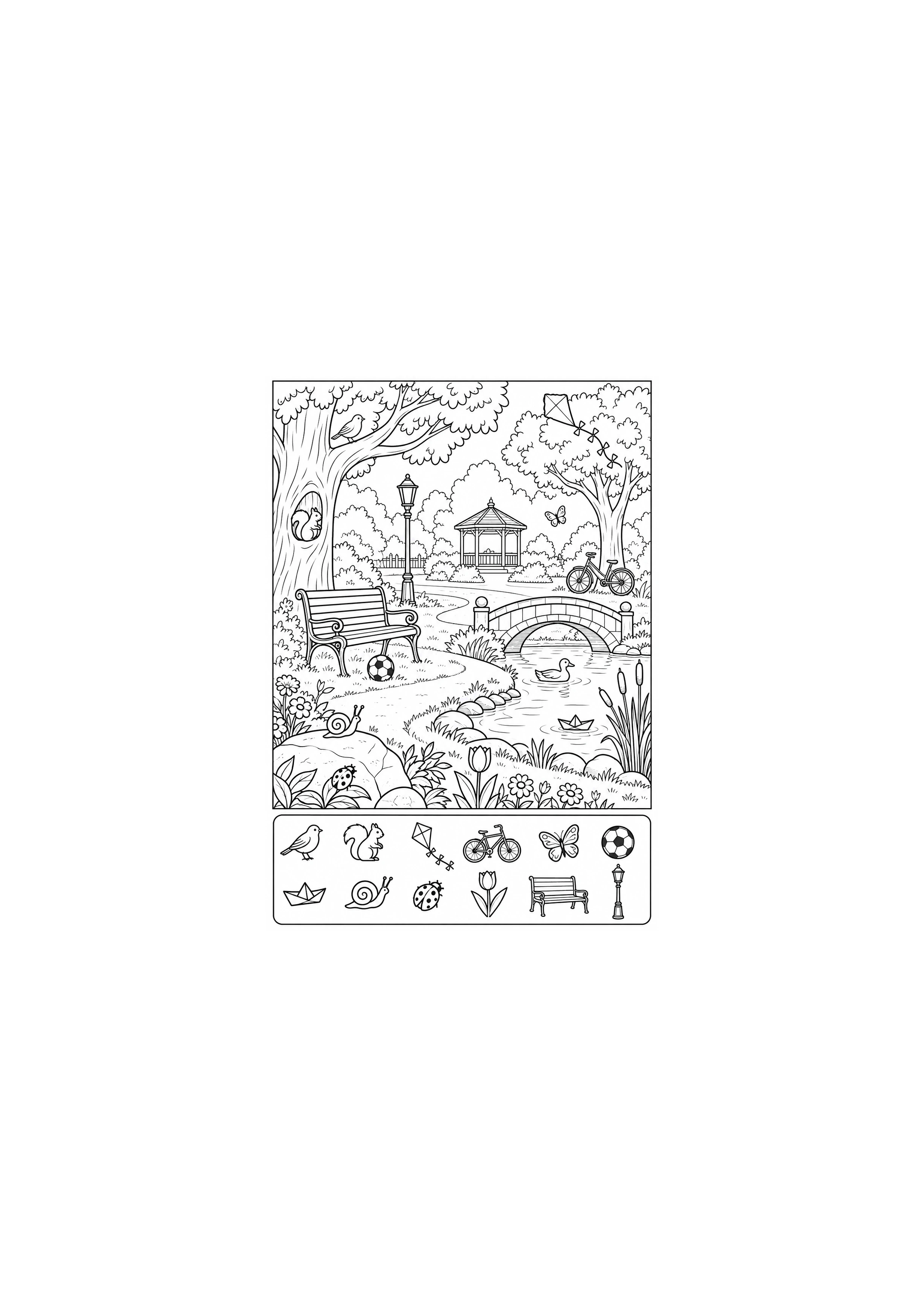 Coloriage parc avec 12 objets à imprimer