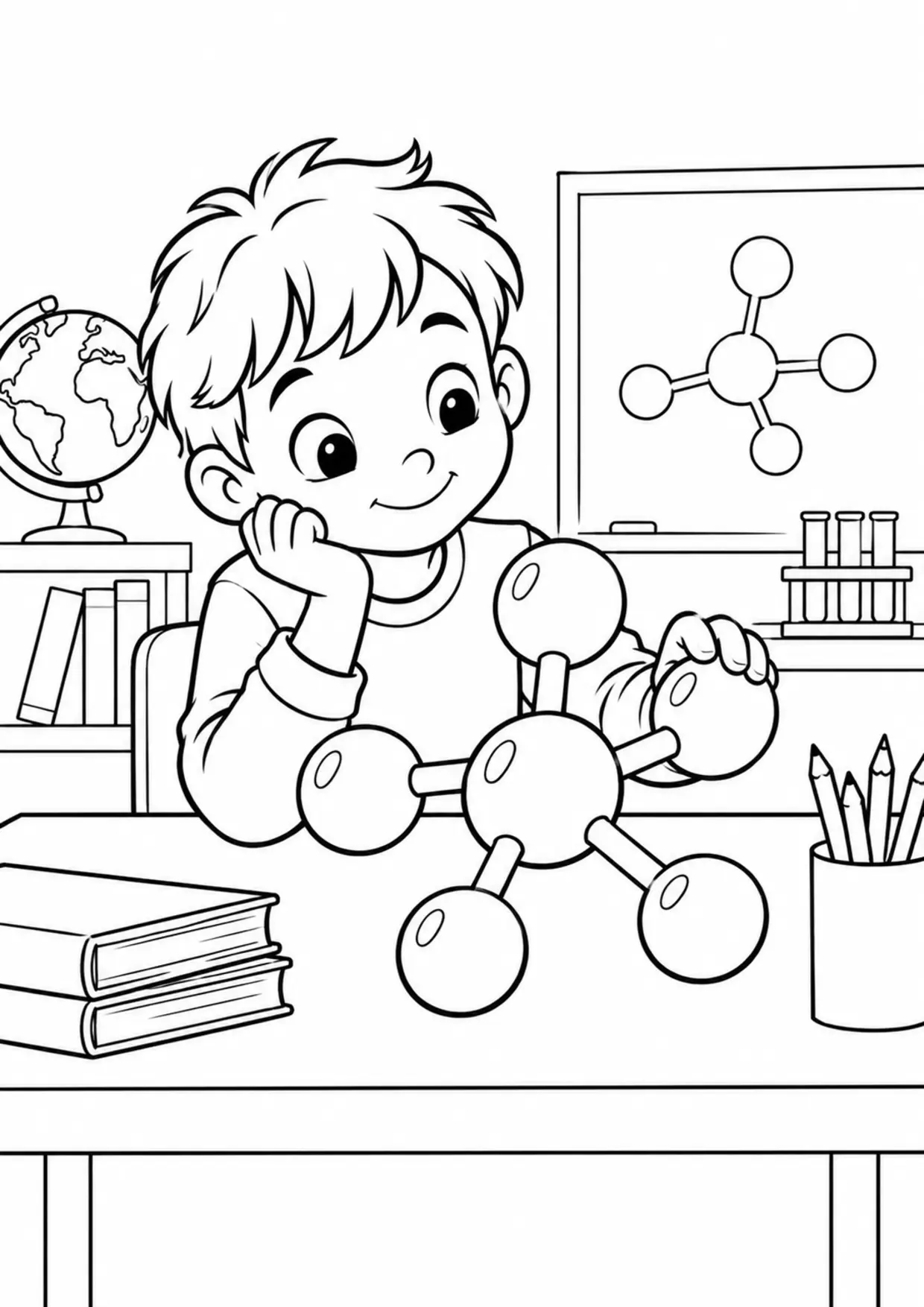 Coloriage chimie : eau solide, liquide et vapeur dans une scène douce à imprimer