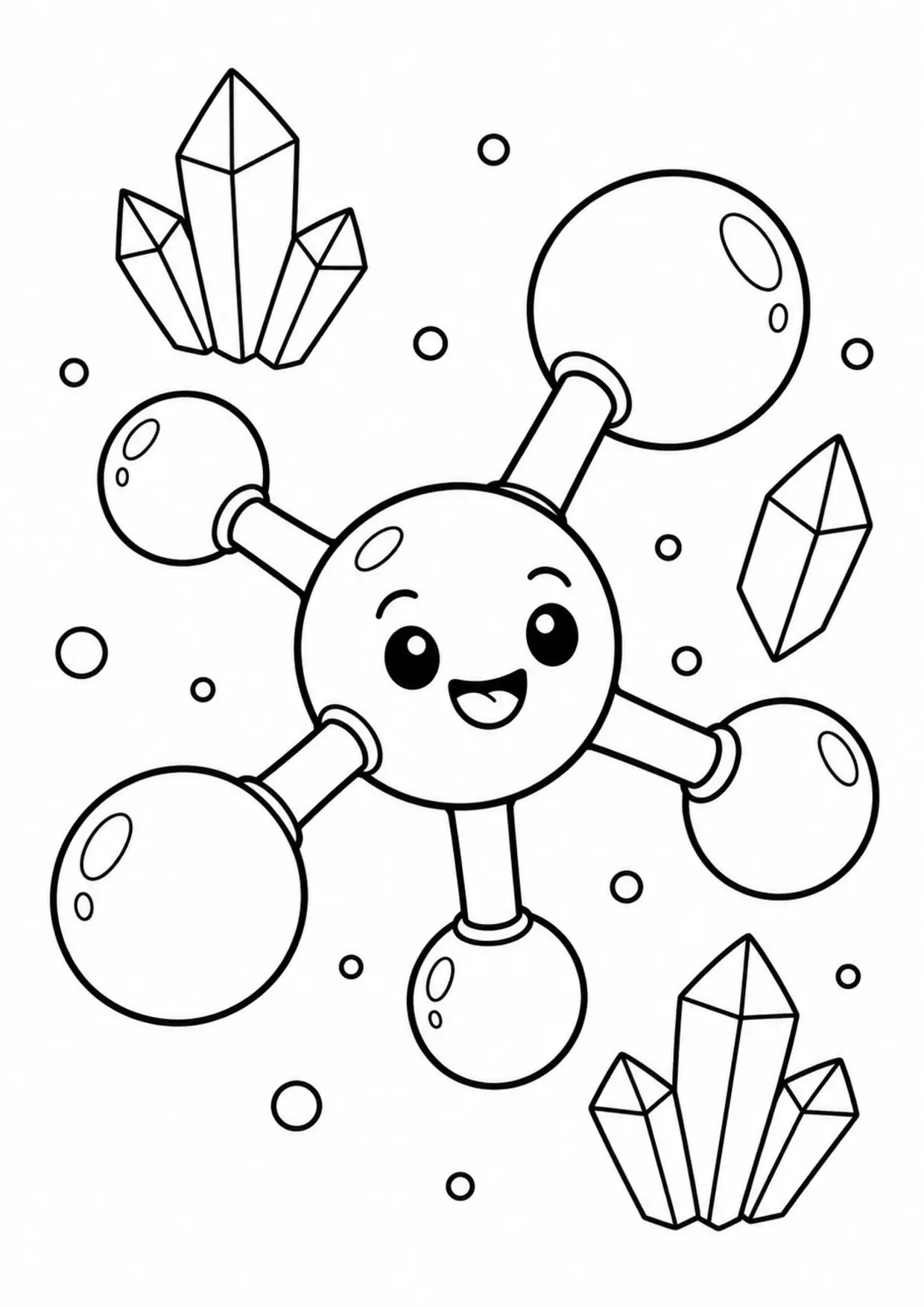 Coloriage chimie : molécules rondes reliées comme un jeu de construction à imprimer