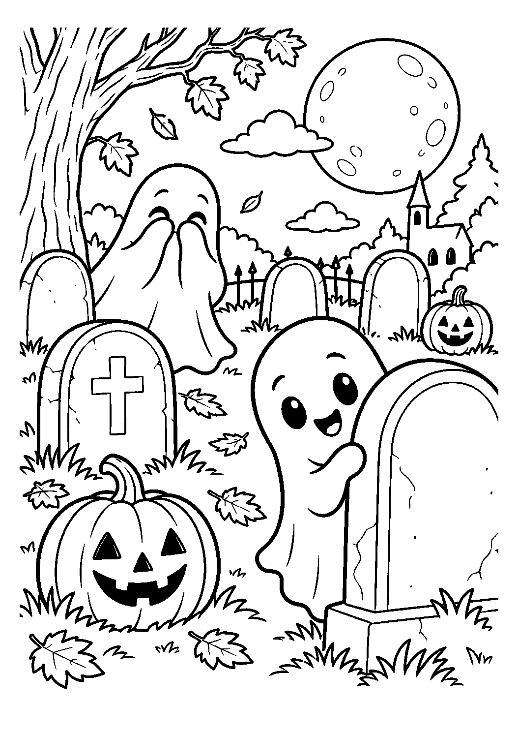 Fantômes jouant à cache-cache à imprimer et colorier