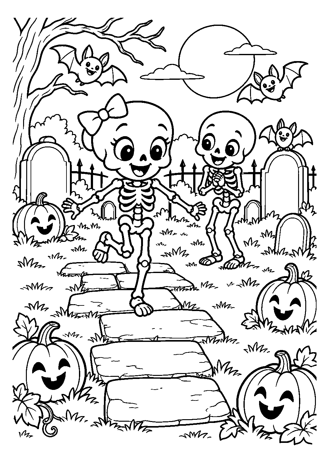 Marelle des petits squelettes à imprimer et colorier