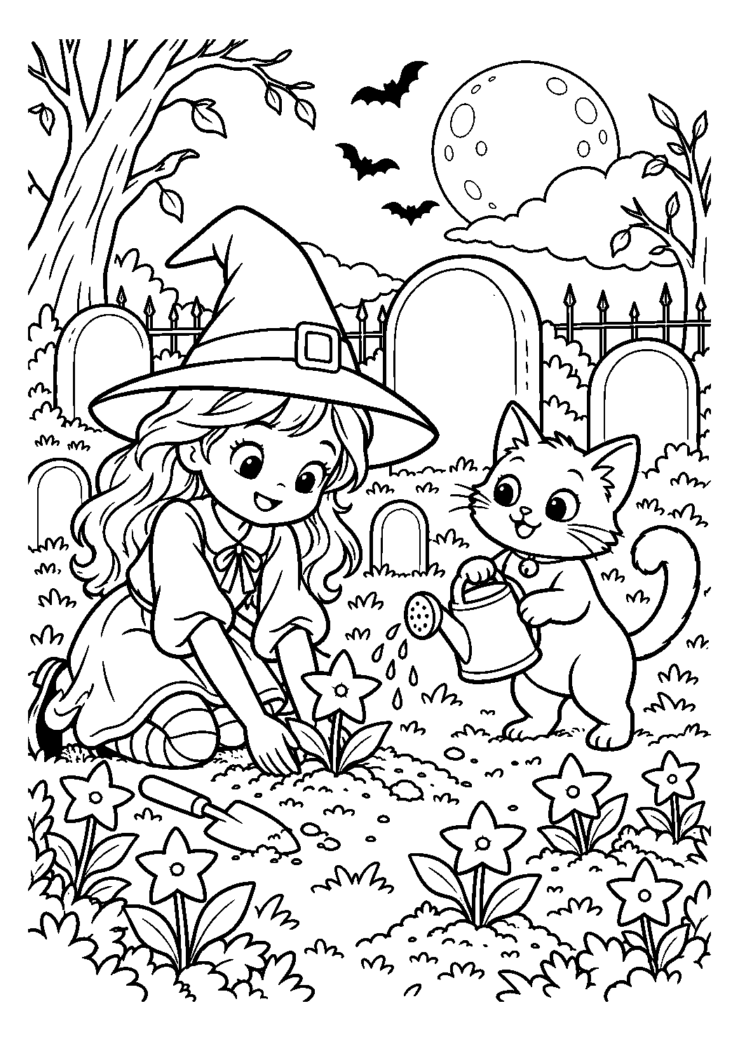 Jardin magique du cimetière à imprimer et colorier