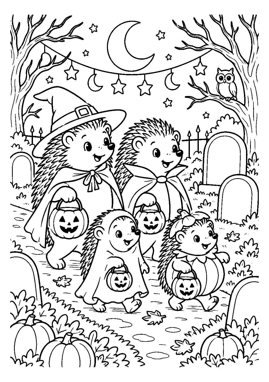 Famille hérisson costumée à imprimer et colorier
