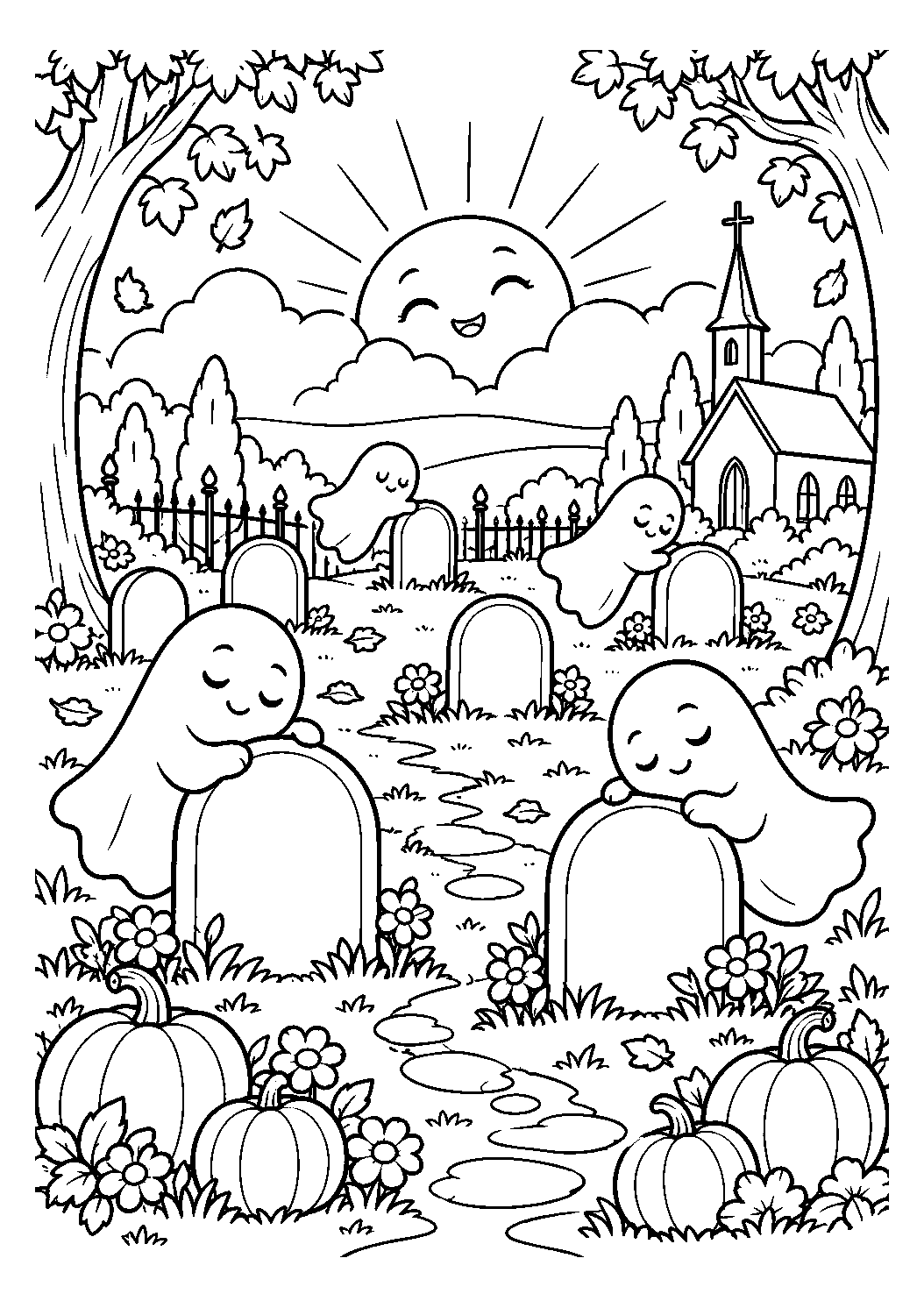 Lever du jour au cimetière à imprimer et colorier