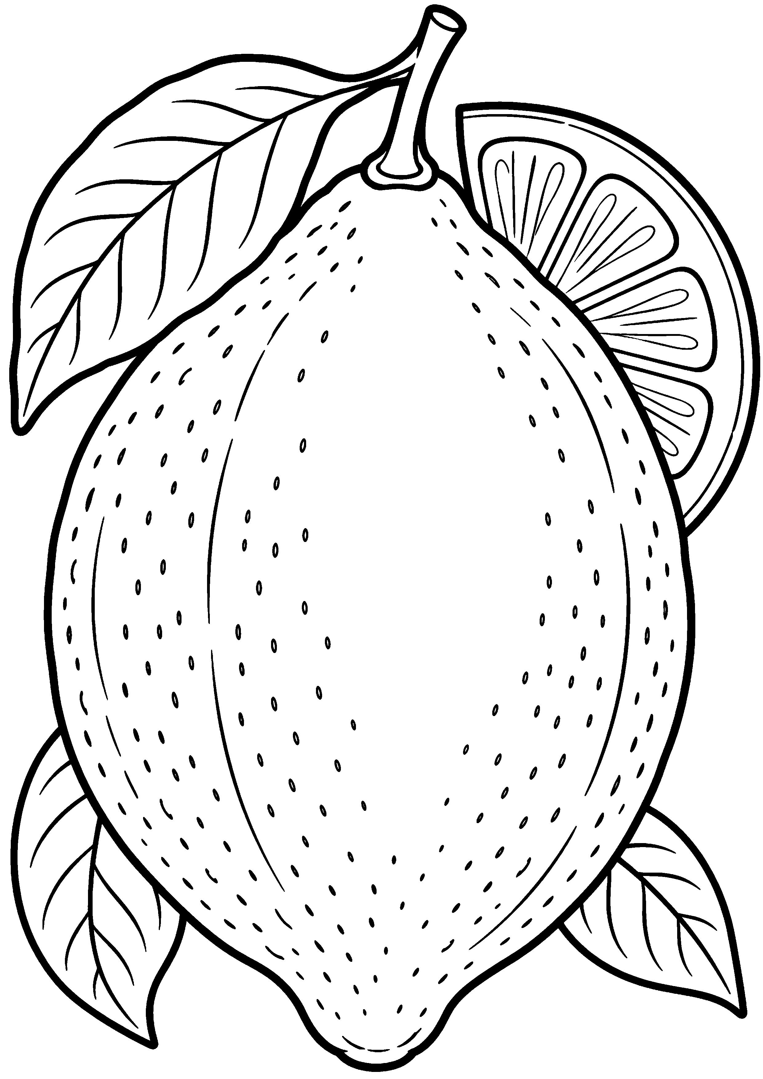 Coloriage citron entier avec une feuille et une tranche à imprimer