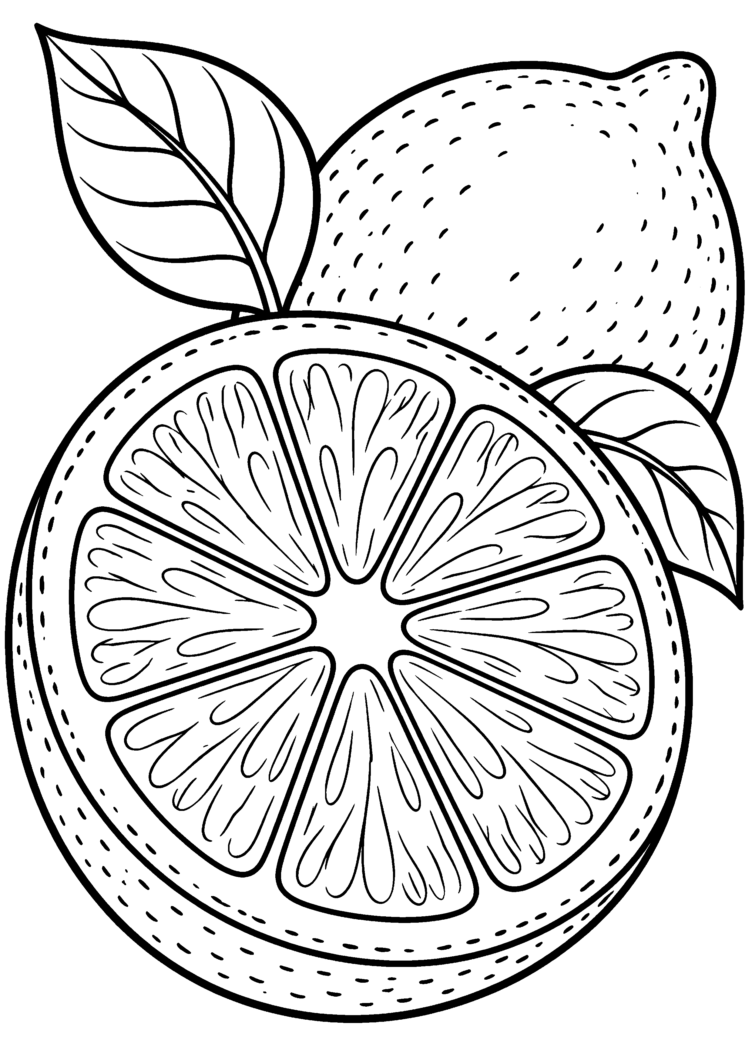 Coloriage citron avec une grande moitié vue de face à imprimer