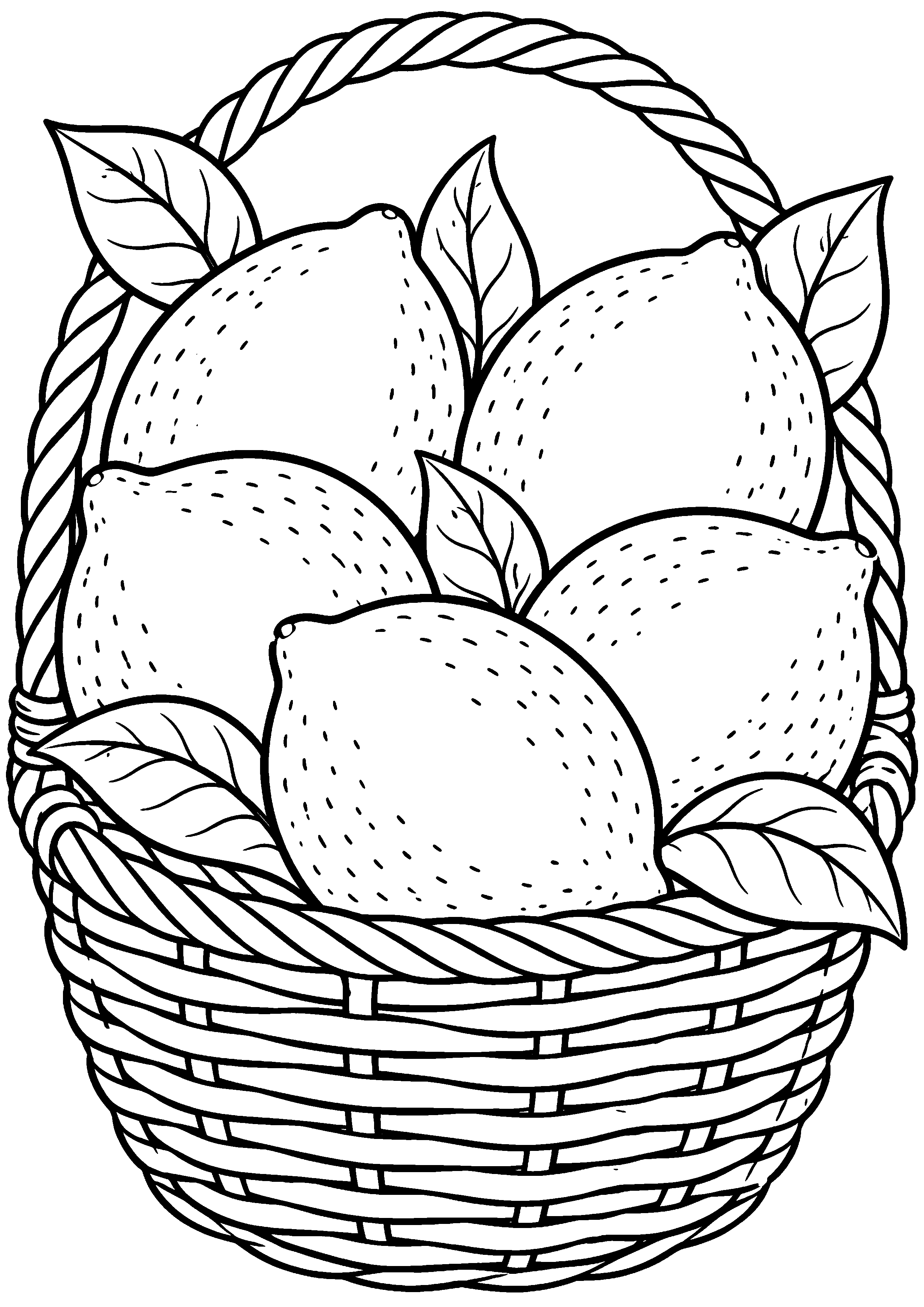 Coloriage citron dans un panier rempli de fruits à imprimer