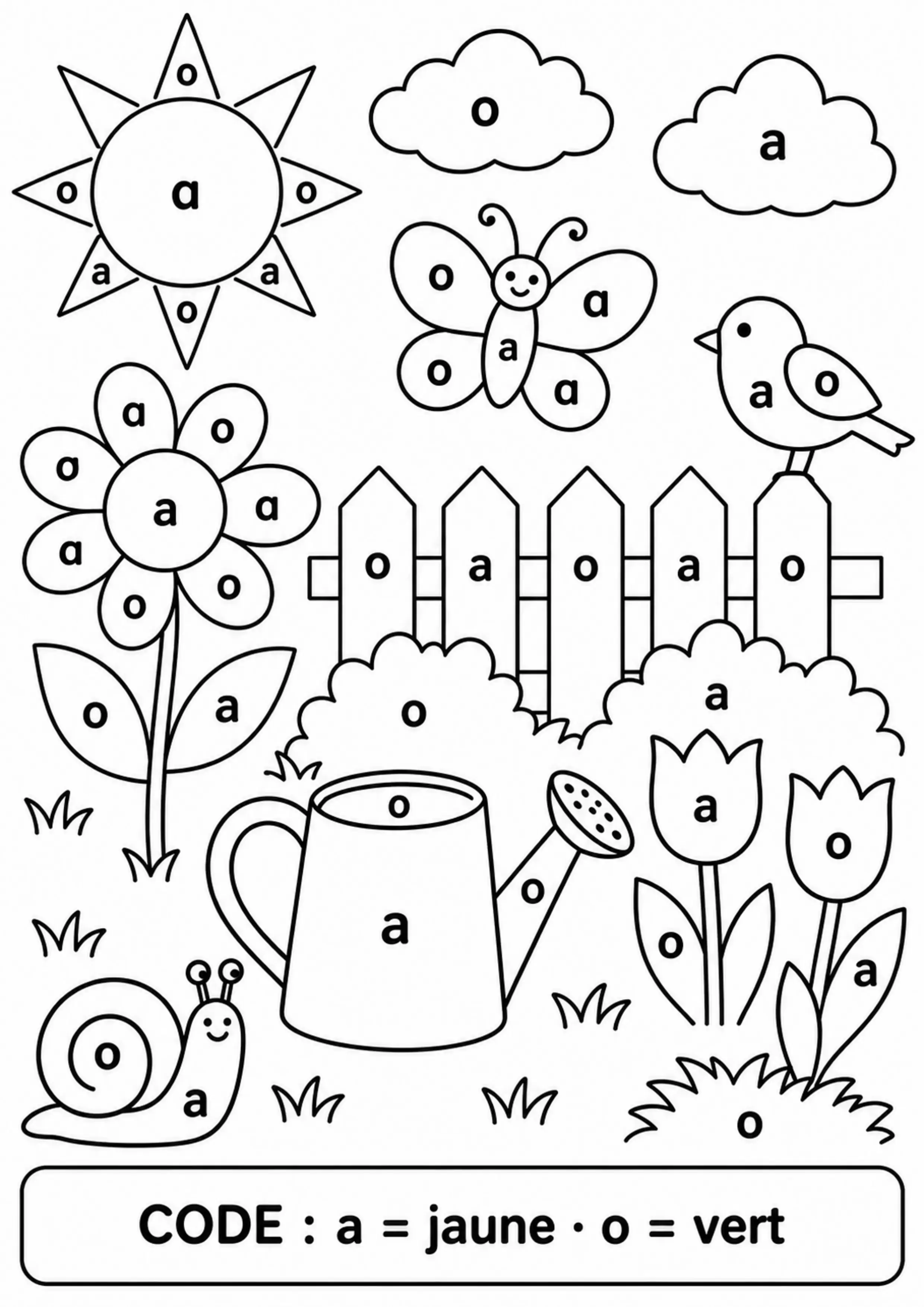 Coloriage son A dans un jardin à imprimer