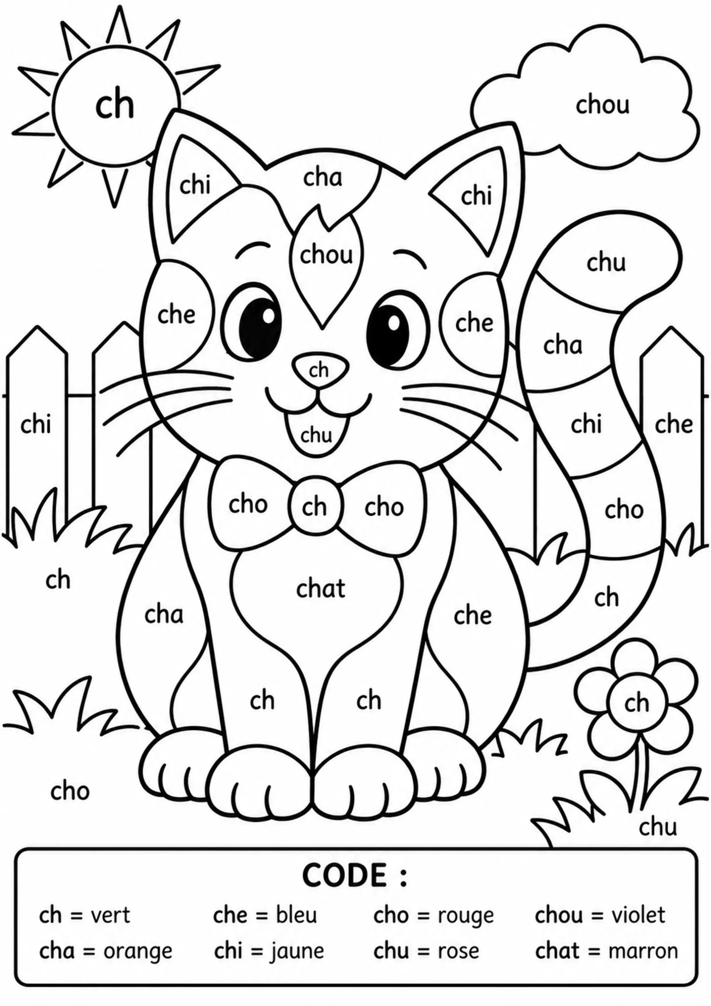 Coloriage son CH dans un chat original à imprimer