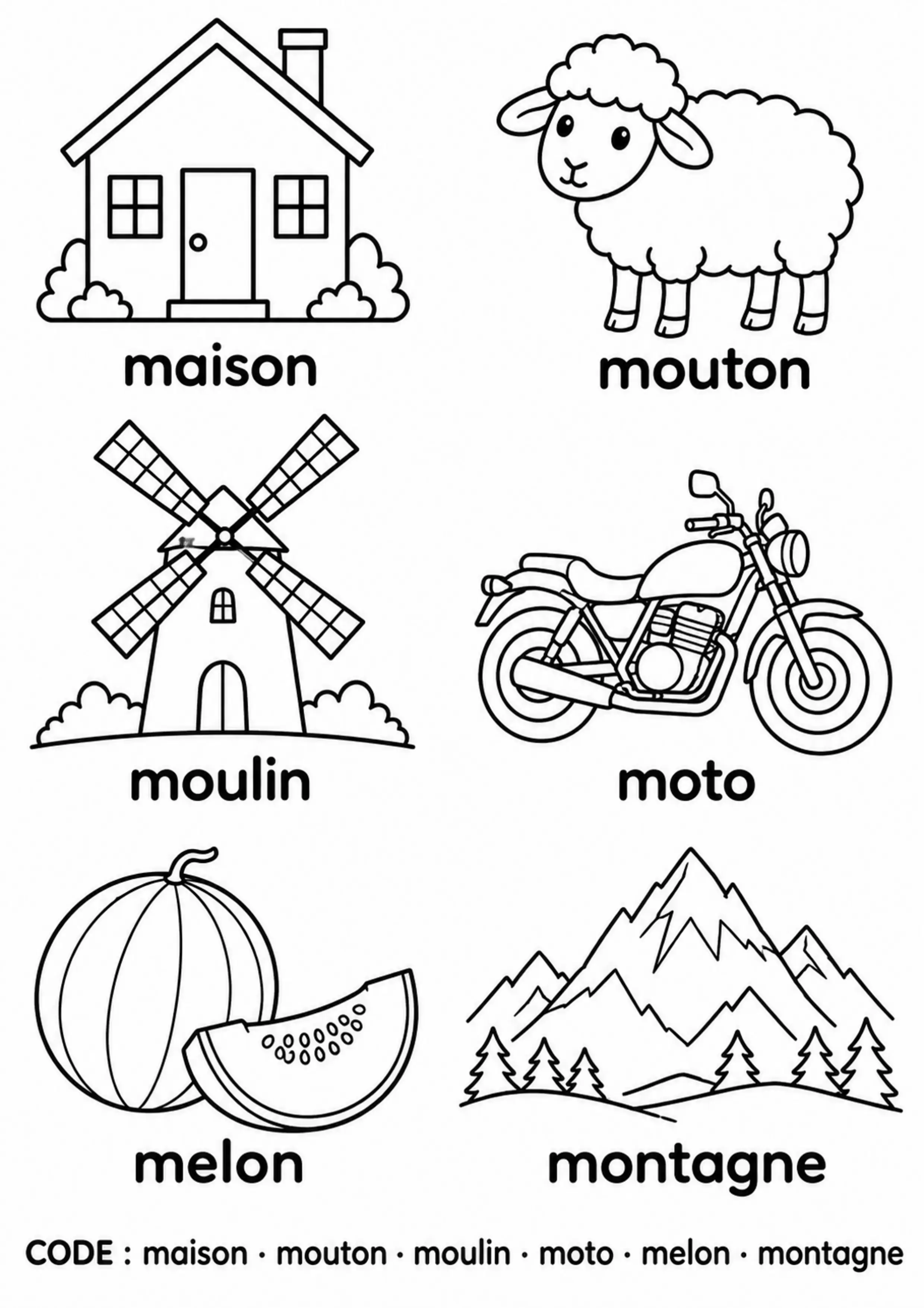 Coloriage mots commençant par M à imprimer