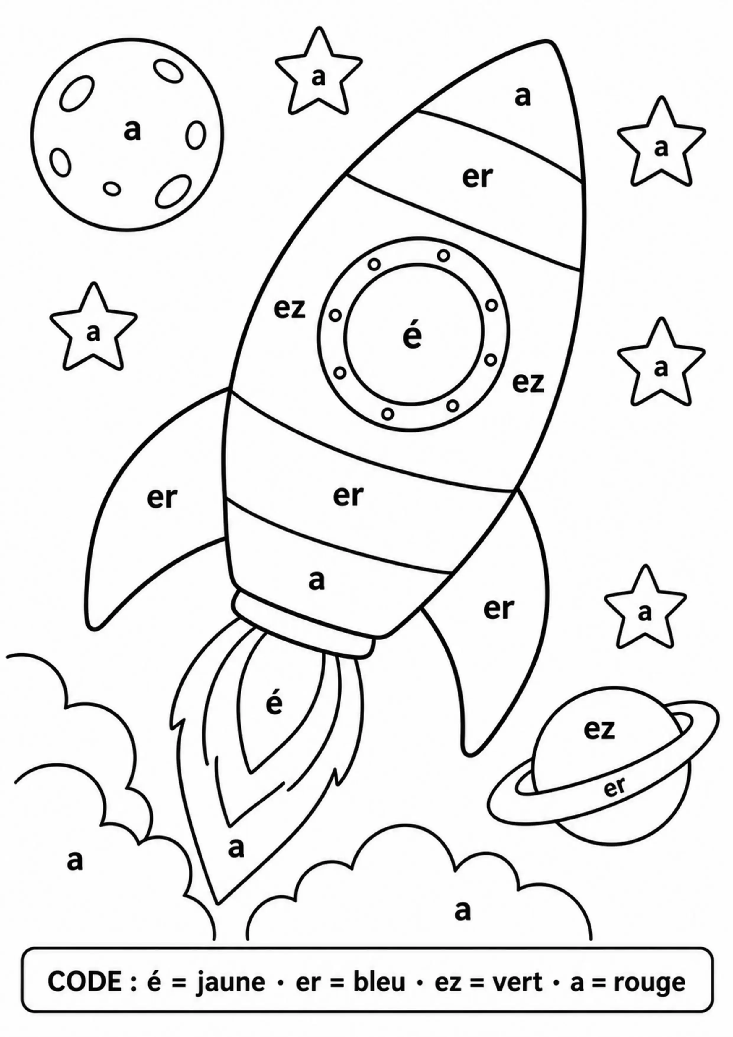 Coloriage son É dans une fusée à imprimer
