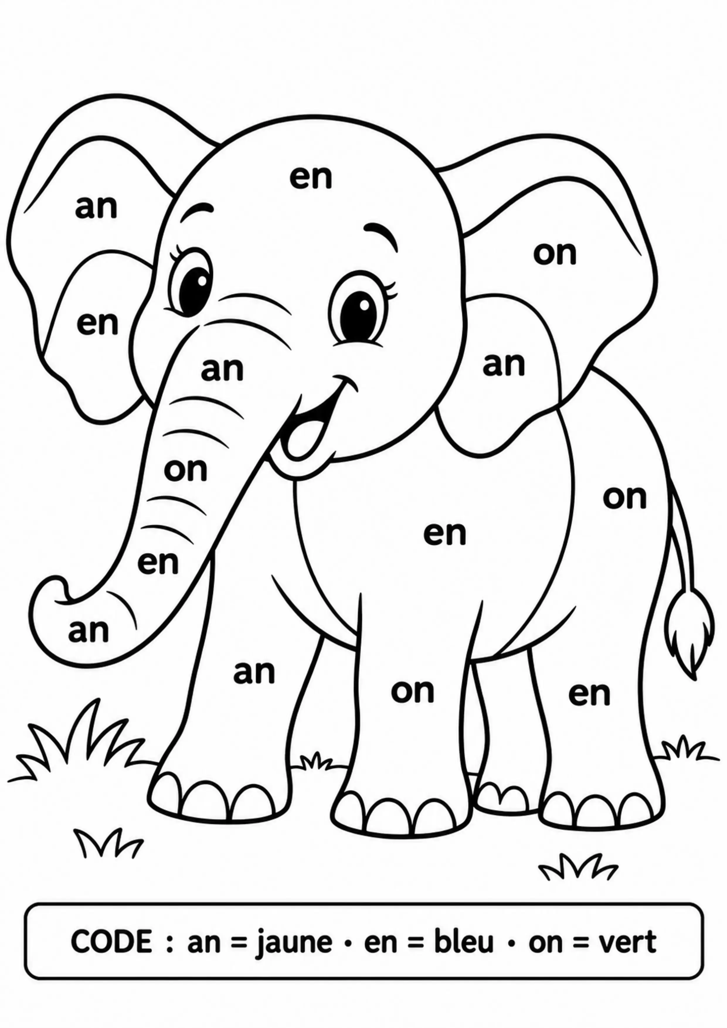 Coloriage son AN dans un éléphant à imprimer