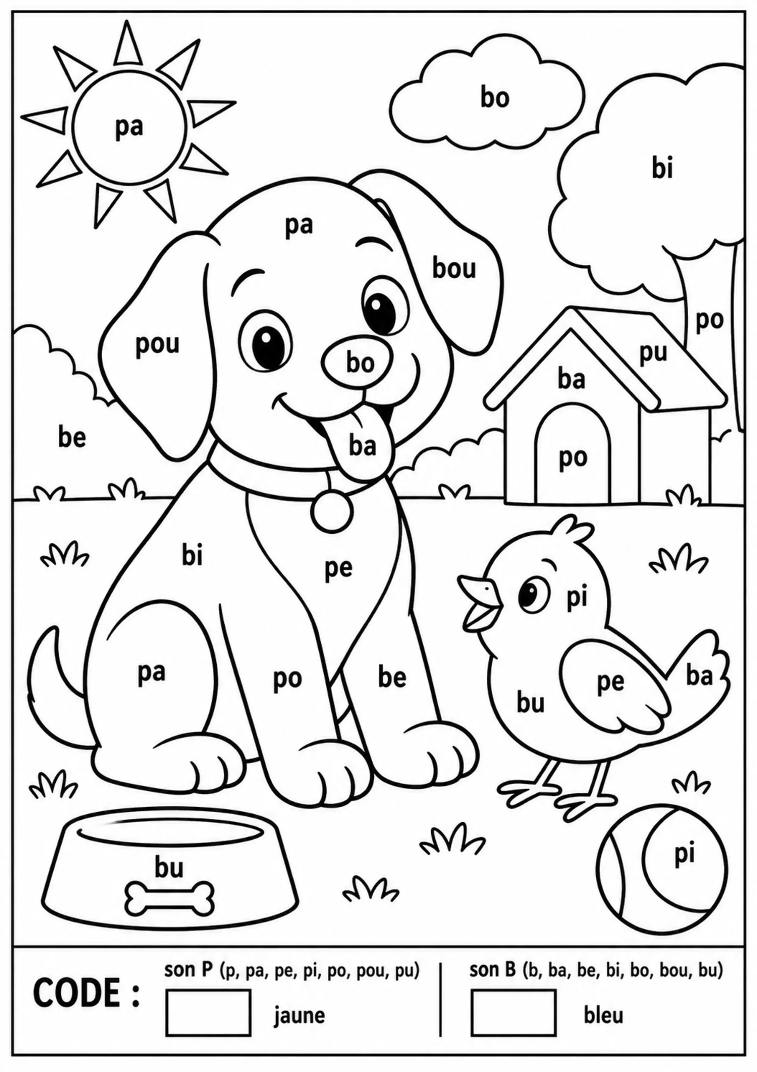 Coloriage sons proches P et B à imprimer