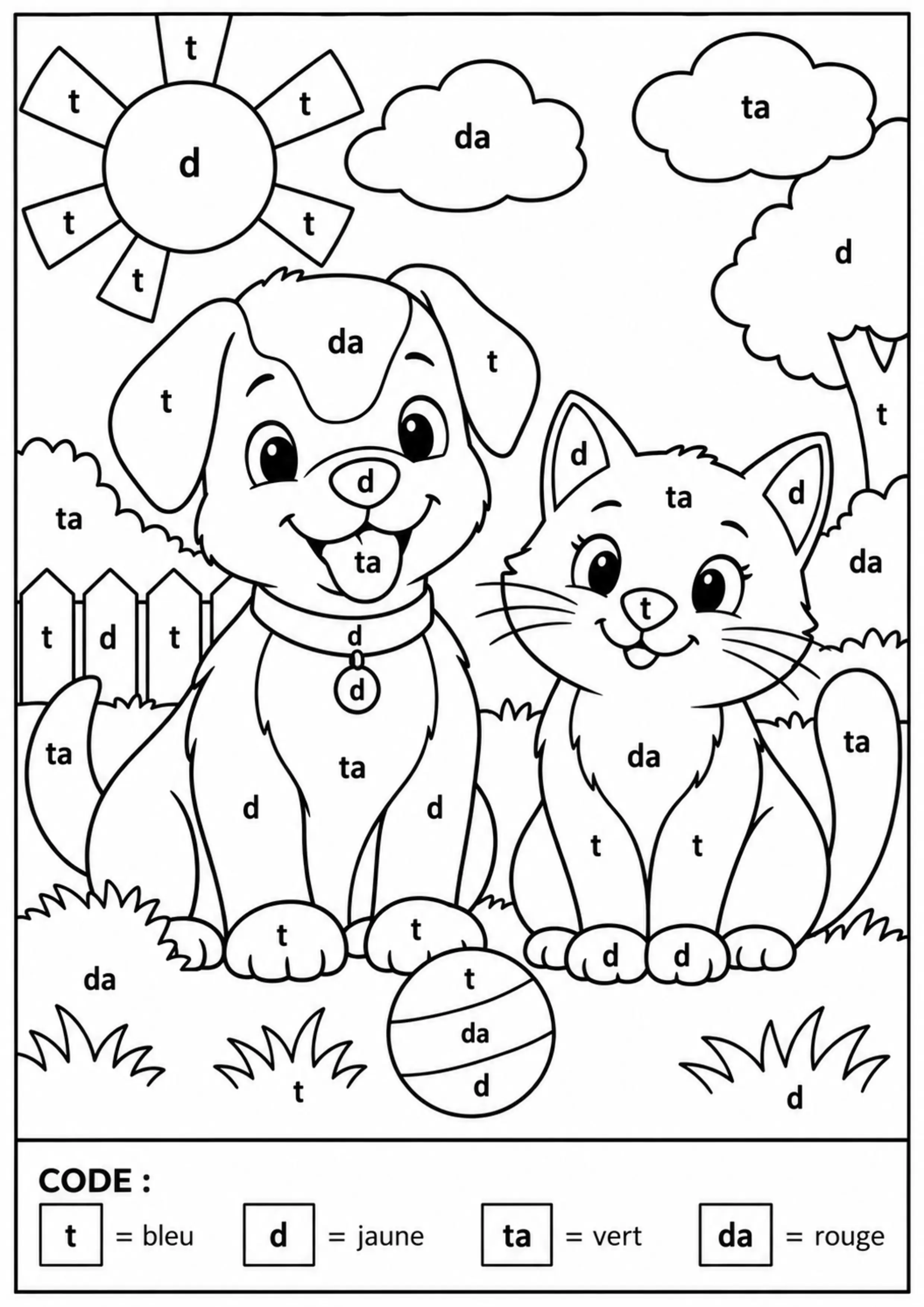 Coloriage sons proches T et D à imprimer