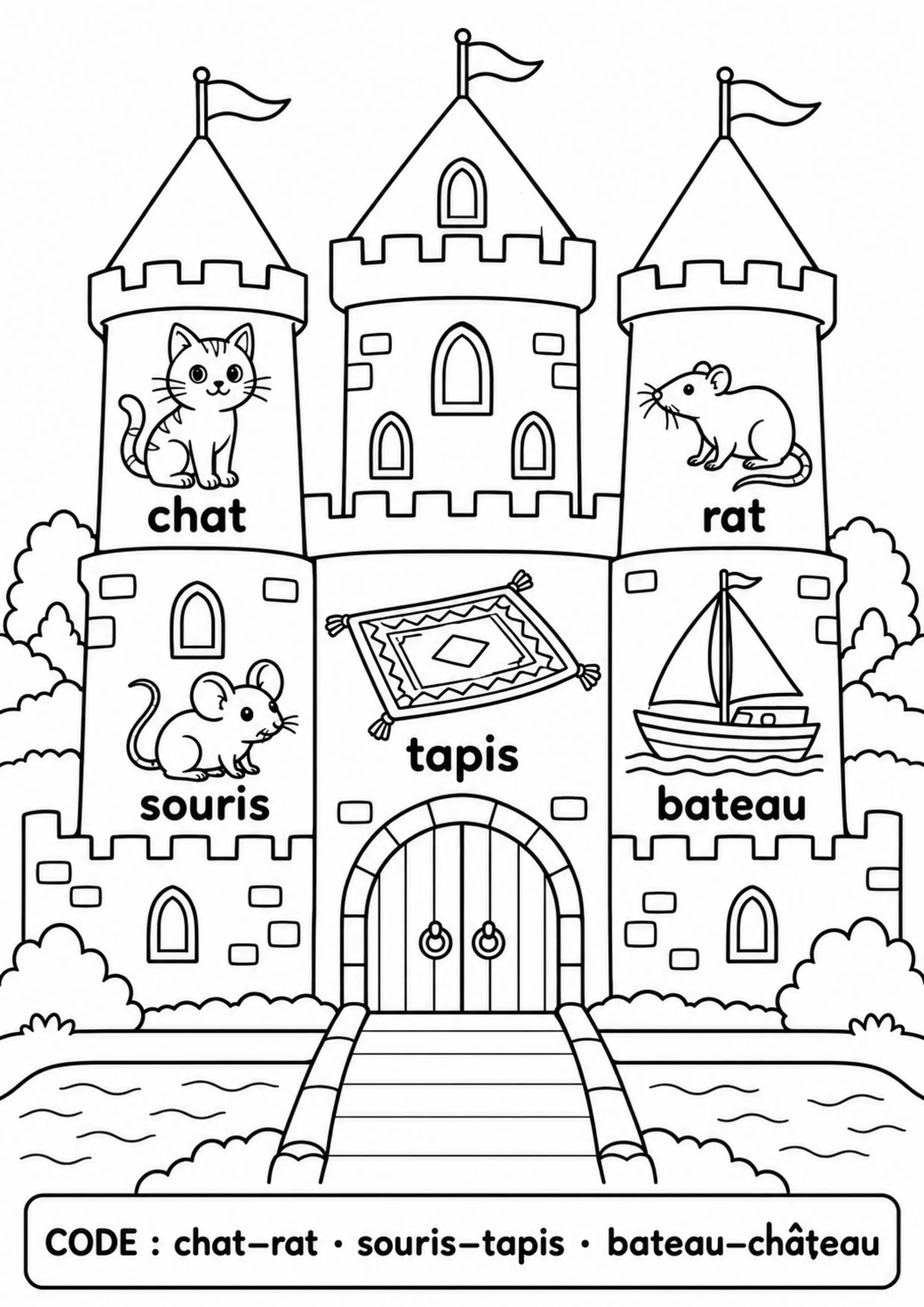 Coloriage rimes dans un château à imprimer