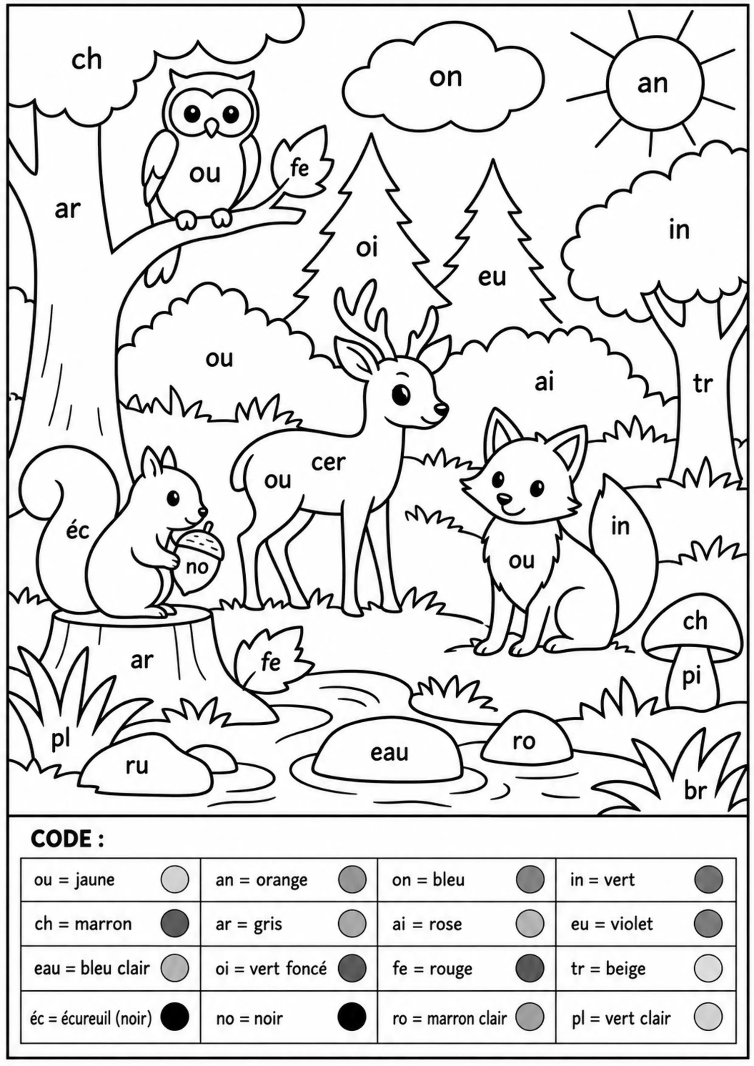 Coloriage sons de la forêt à imprimer