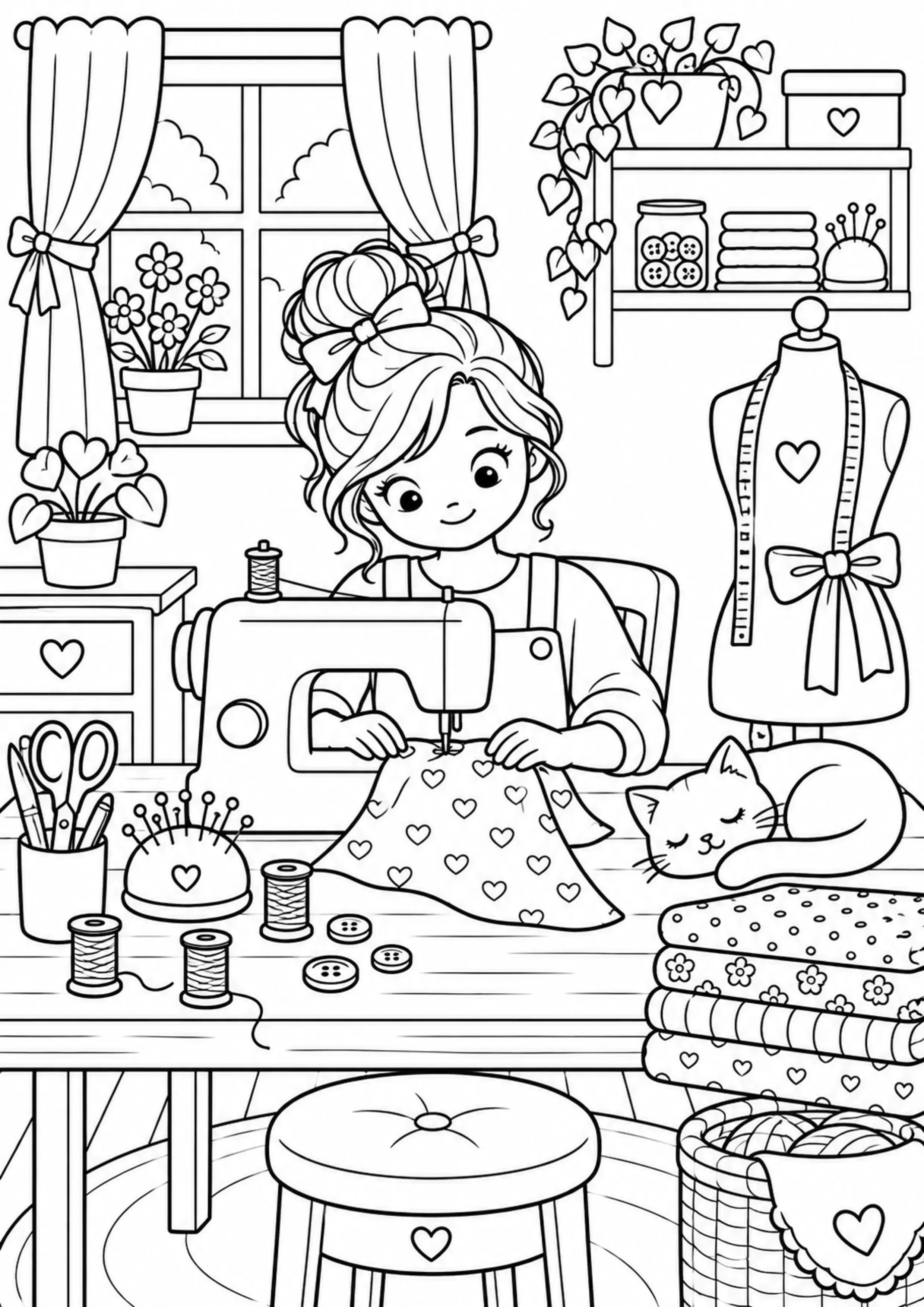 Coloriage atelier de couture chaleureux à imprimer