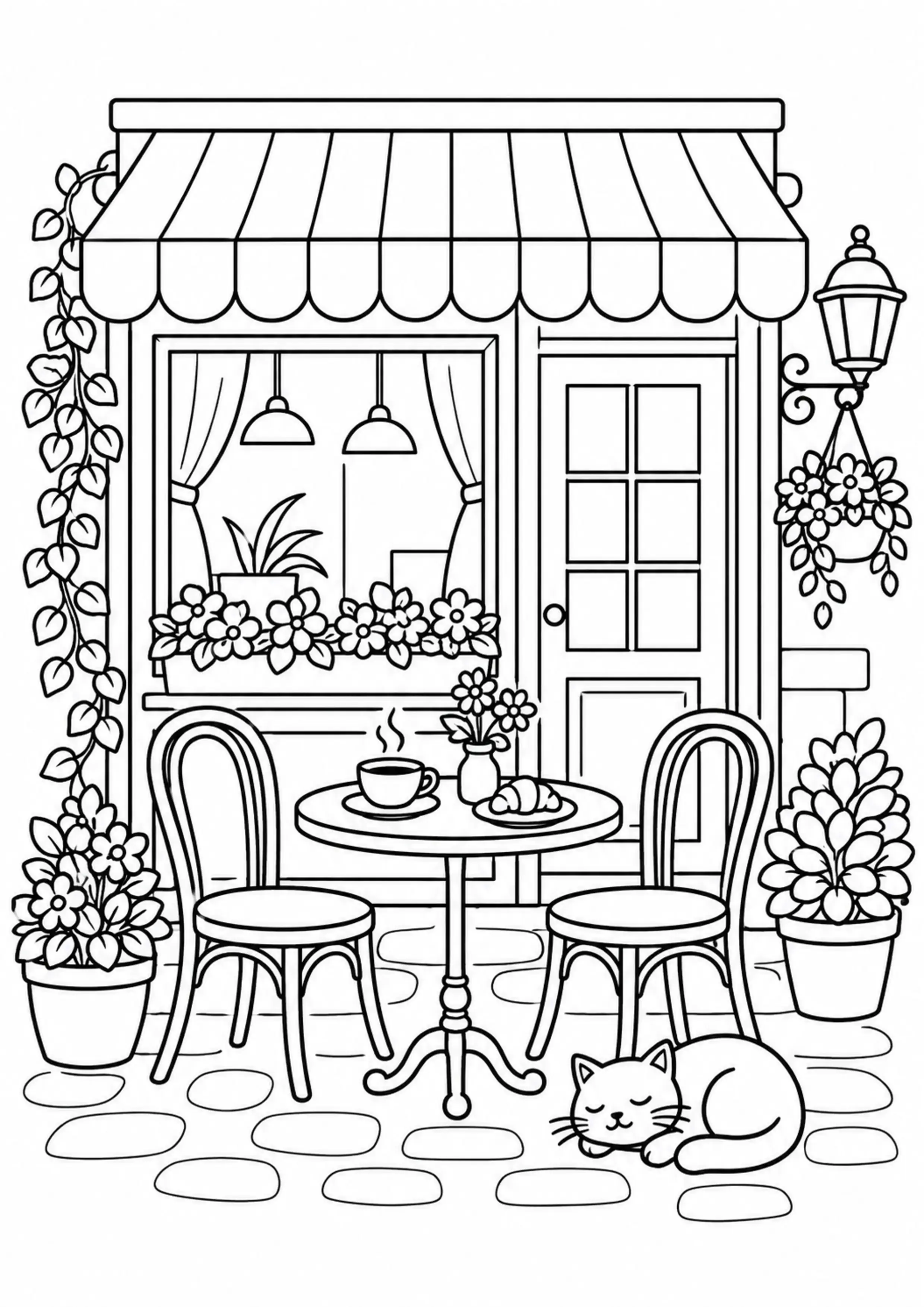 Coloriage petit café calme à imprimer