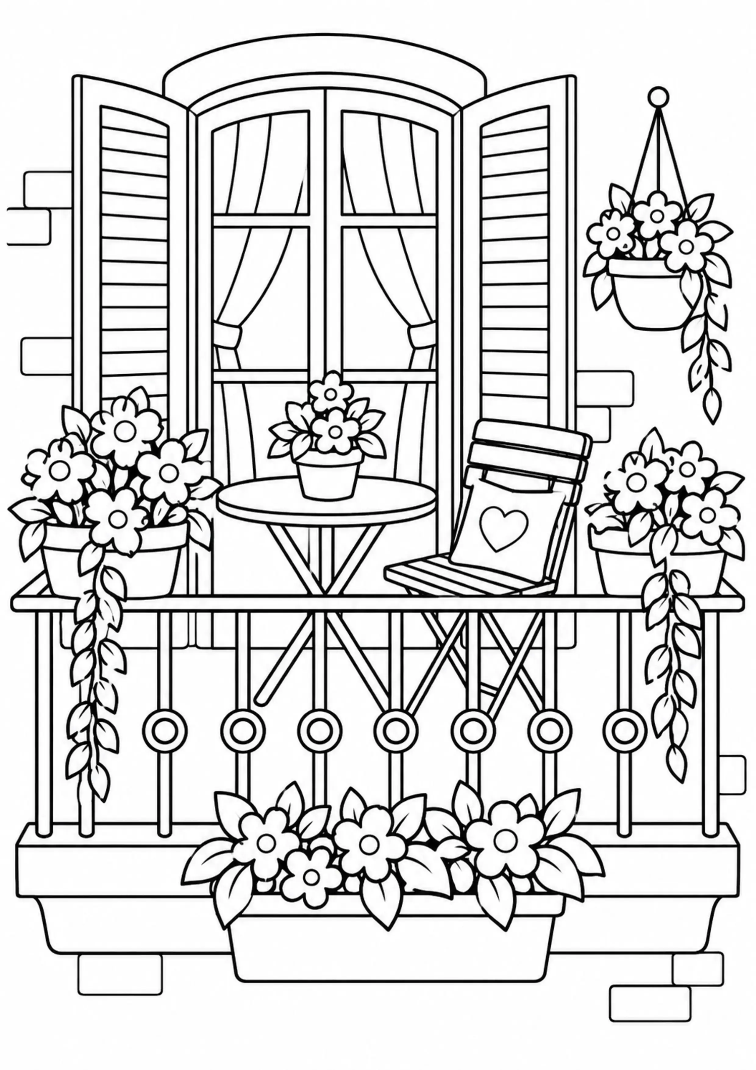 Coloriage petit balcon fleuri à imprimer