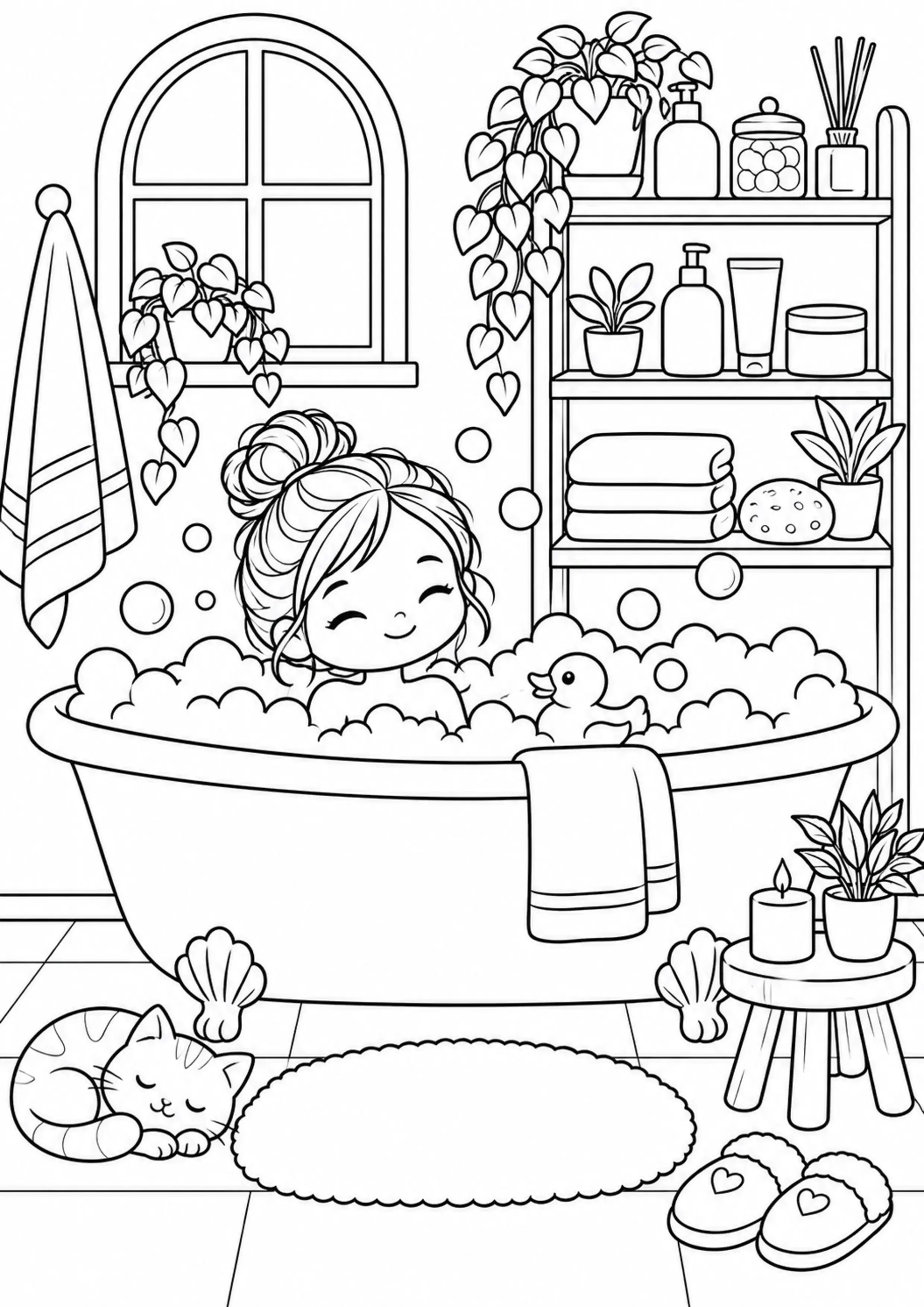 Coloriage bain moussant et étagère de soins à imprimer