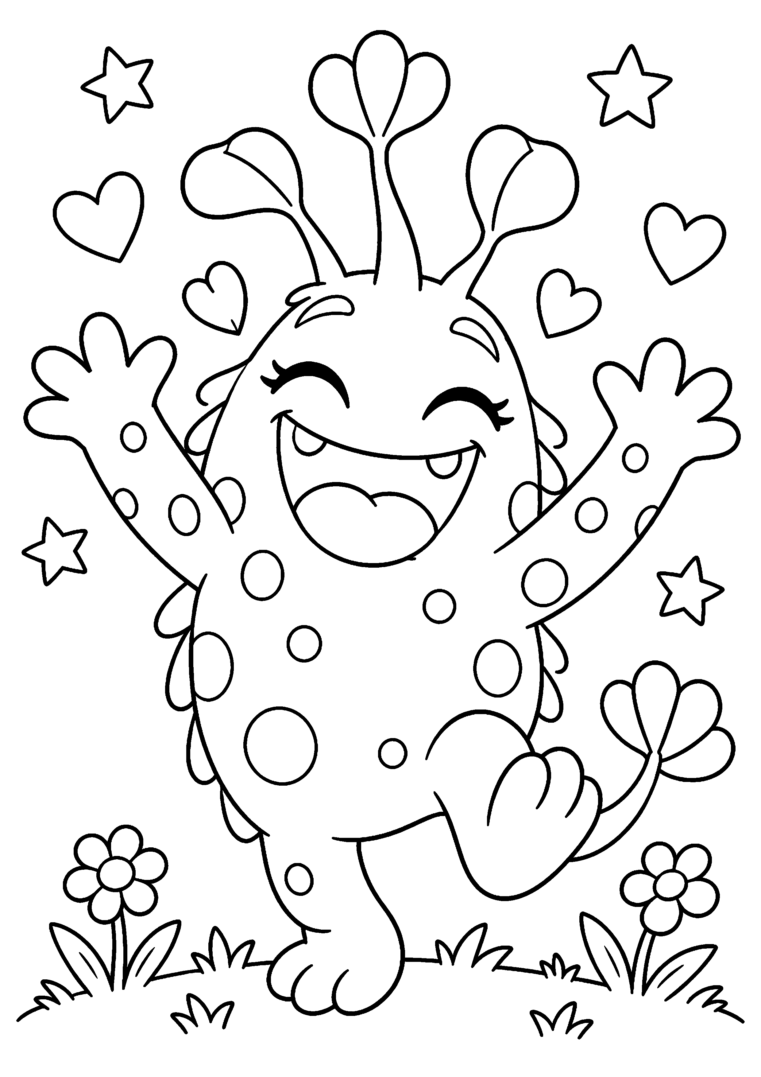 Coloriage petit monstre original joyeux à imprimer