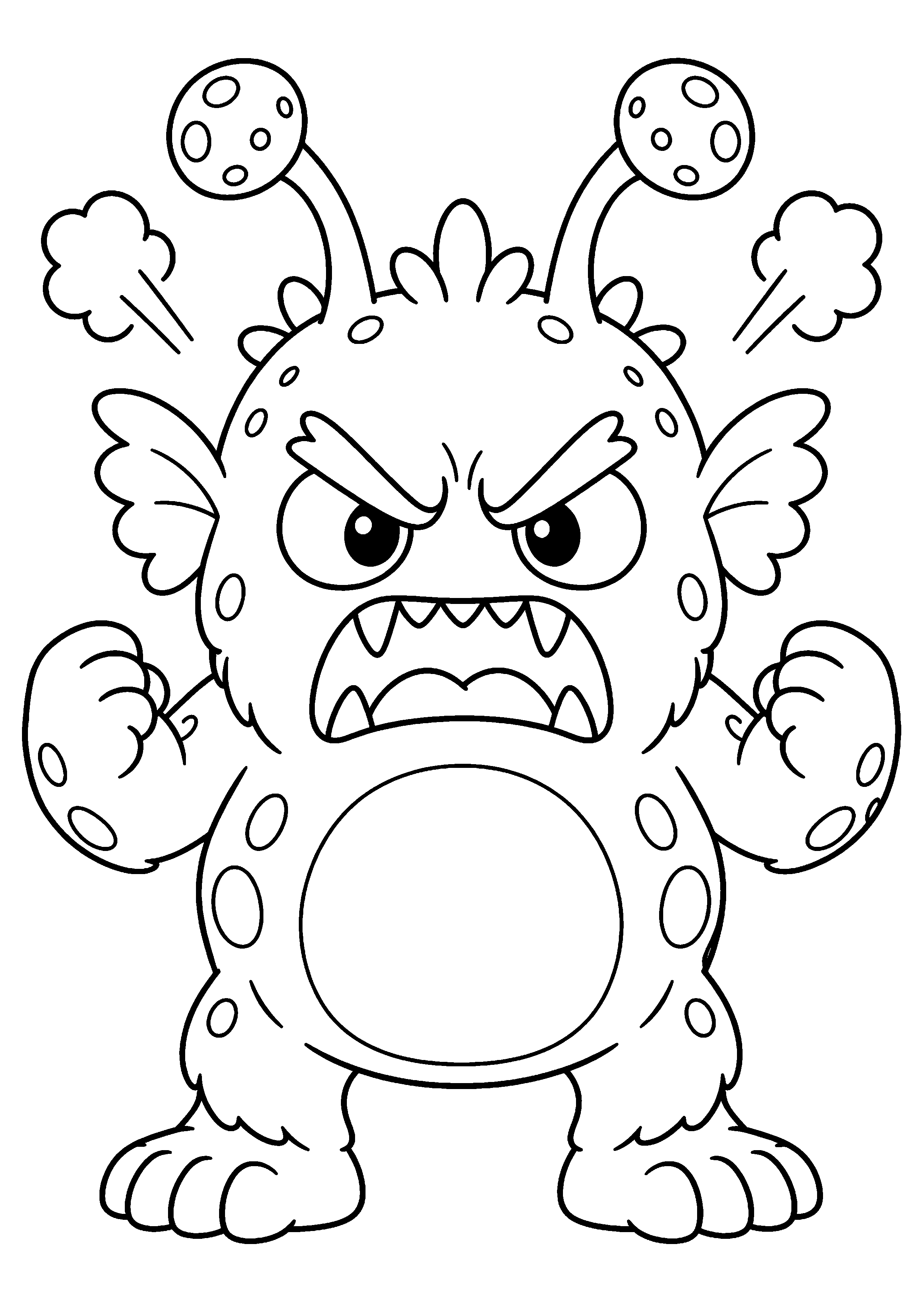 Coloriage petit monstre original en colère à imprimer