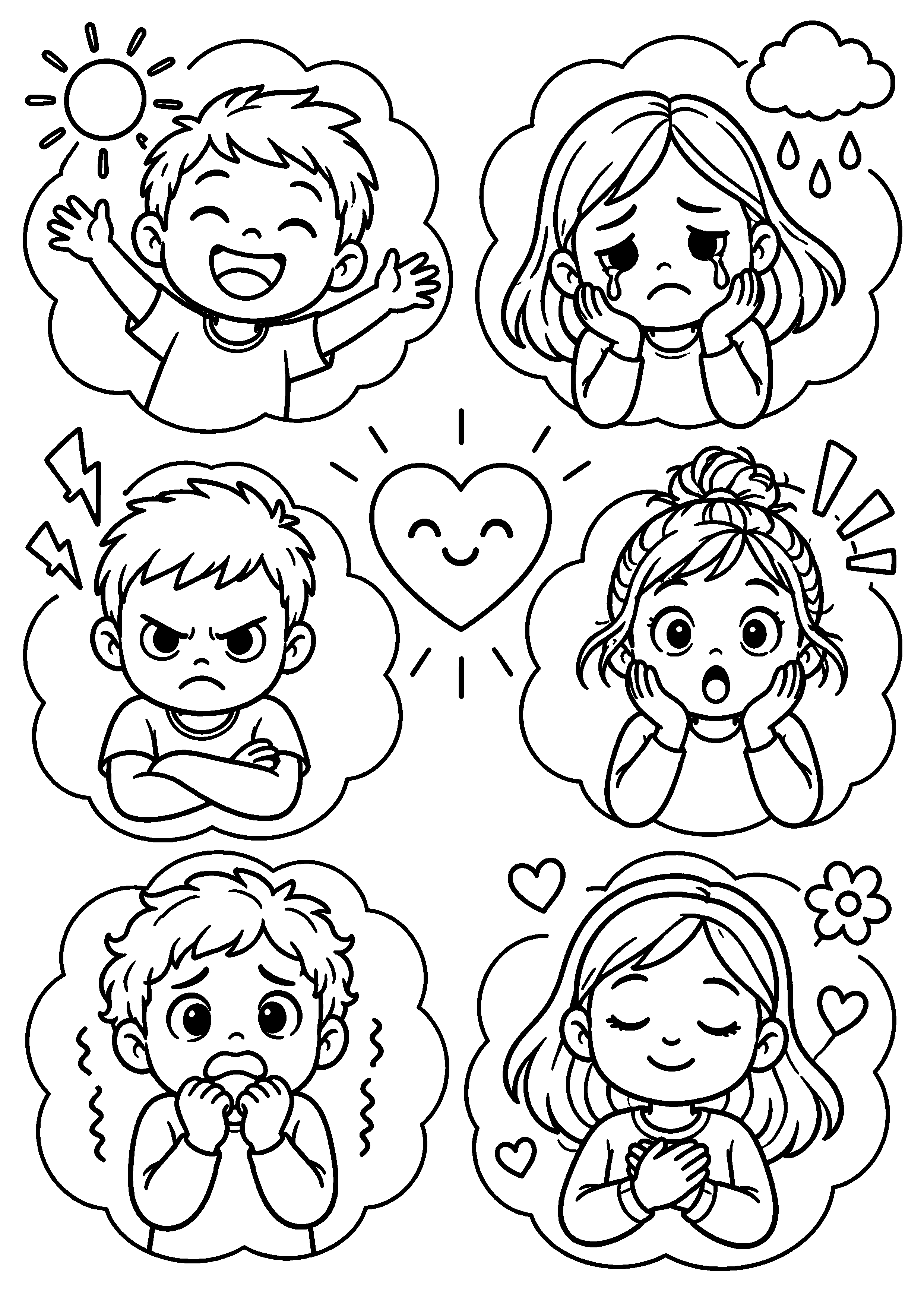Coloriage scène pour nommer son émotion à imprimer