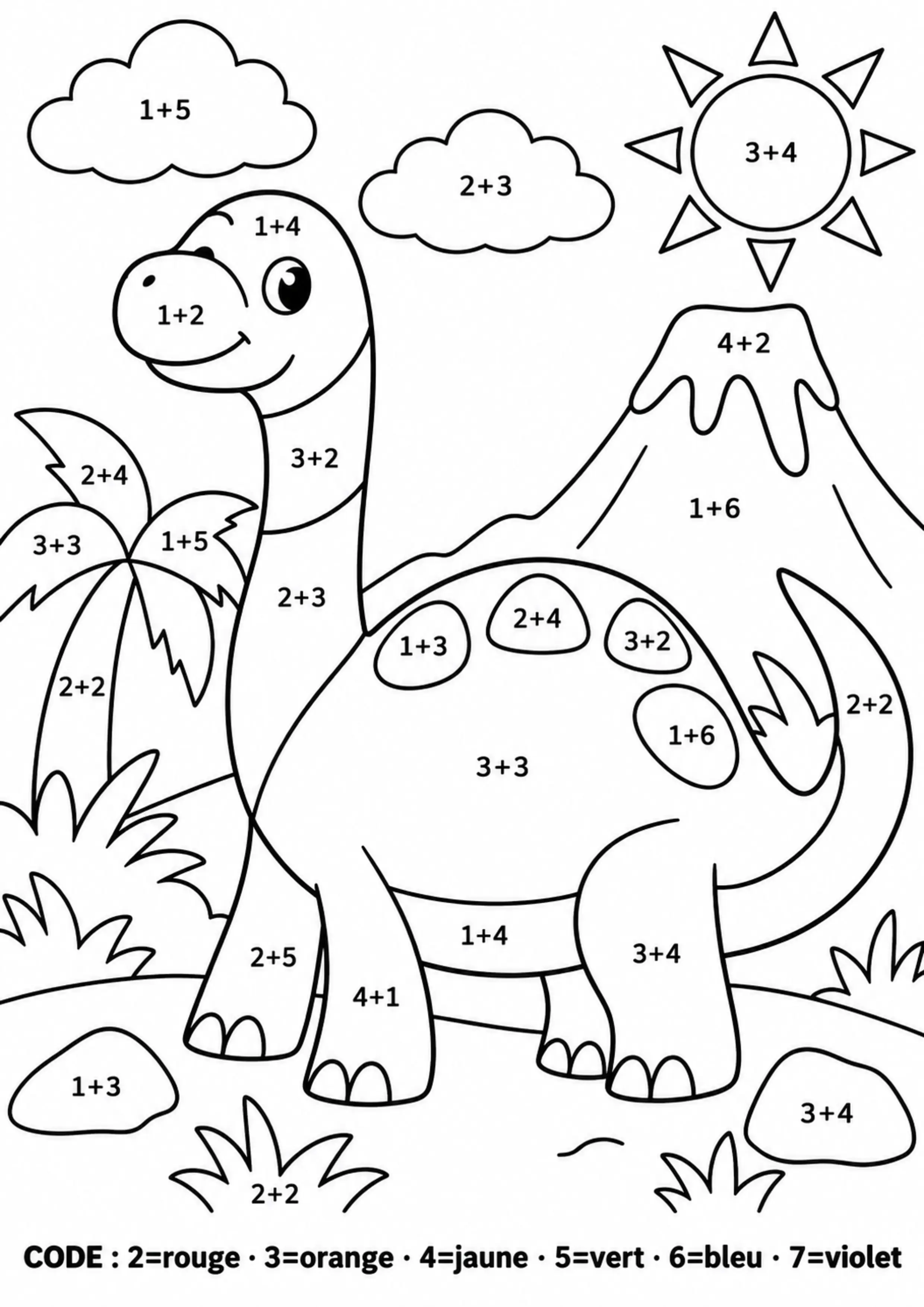 Coloriage dinosaure original révélé par additions à imprimer