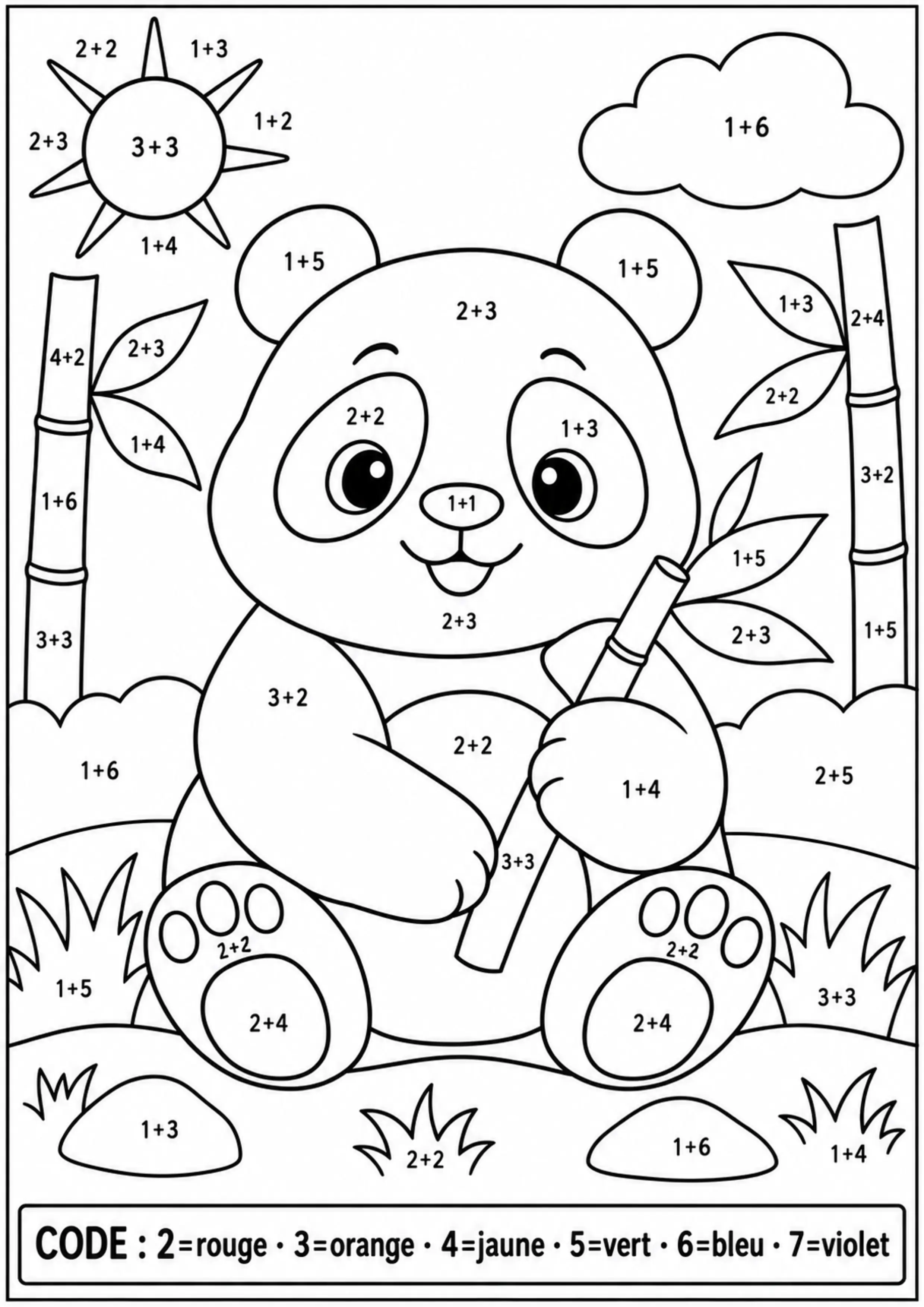 Coloriage panda révélé par additions à imprimer