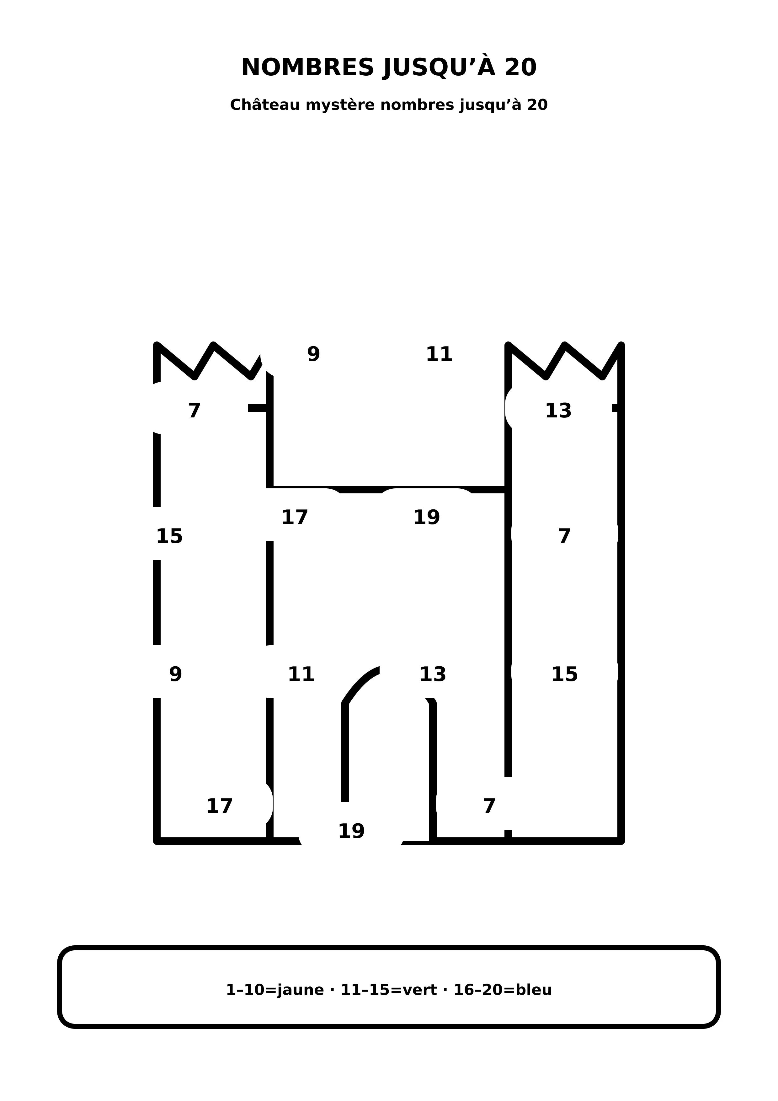 Coloriage château mystère nombres jusqu’à 20 à imprimer