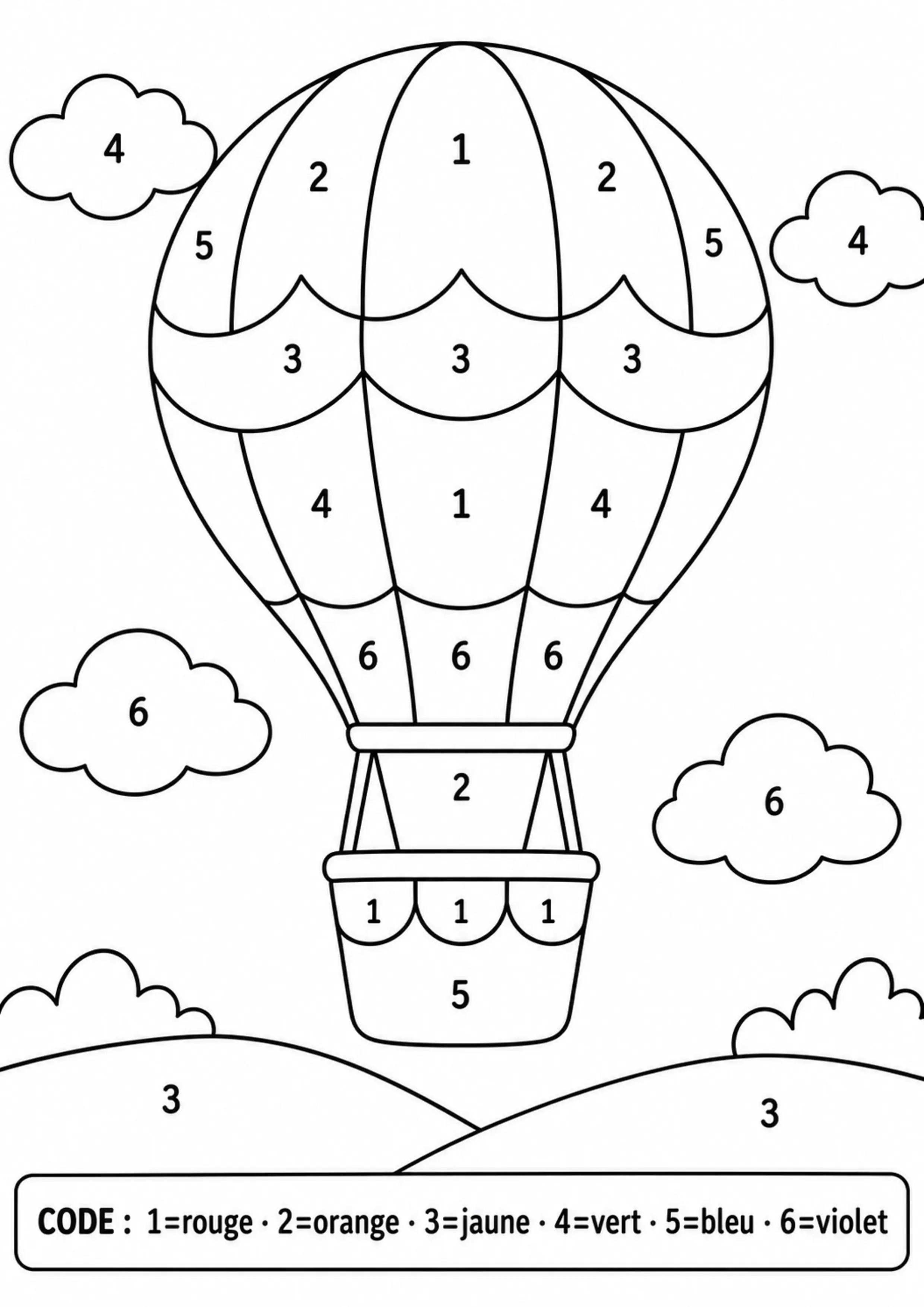 Coloriage ballon codé par chiffres à imprimer