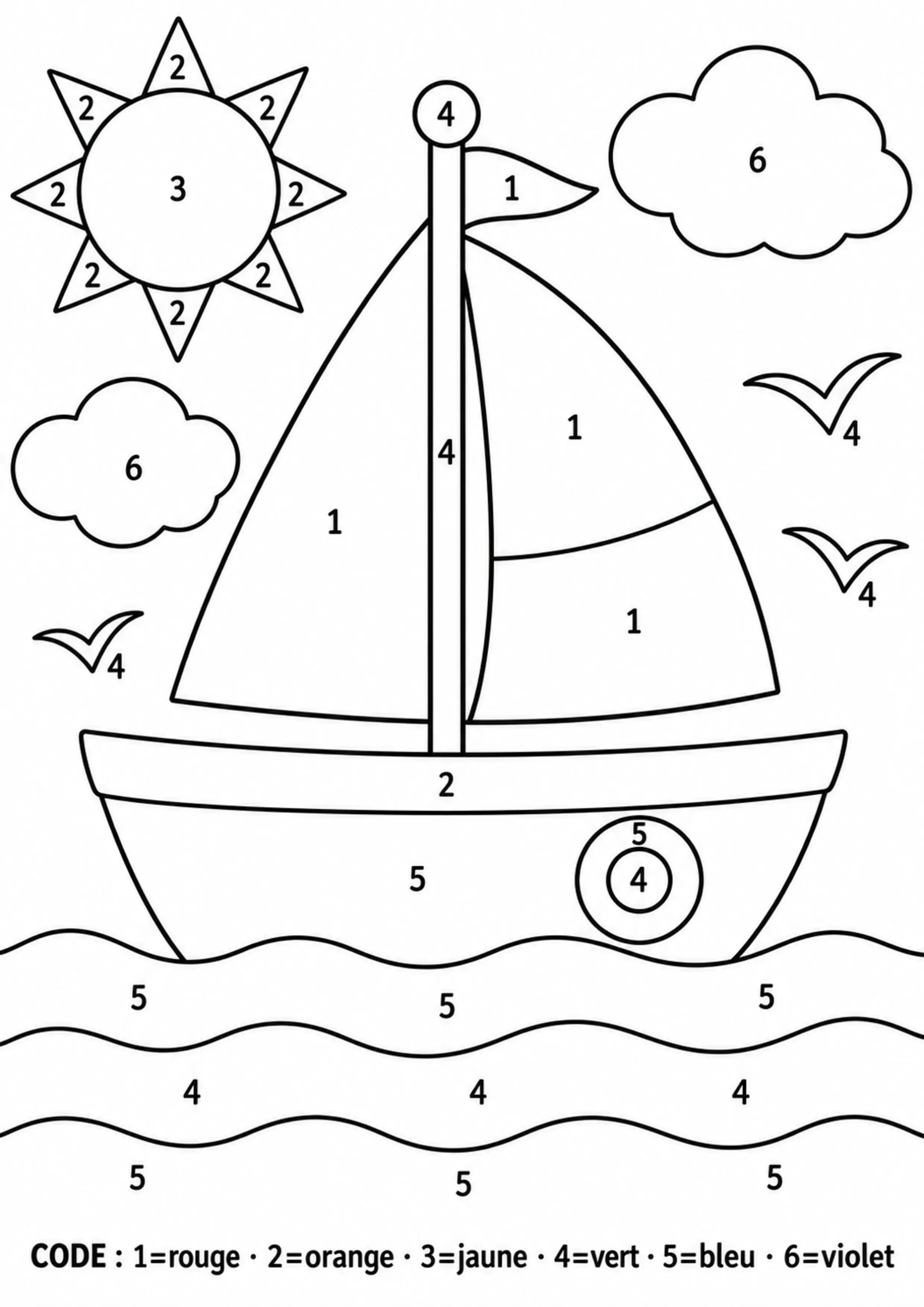 Coloriage bateau simple codé à imprimer