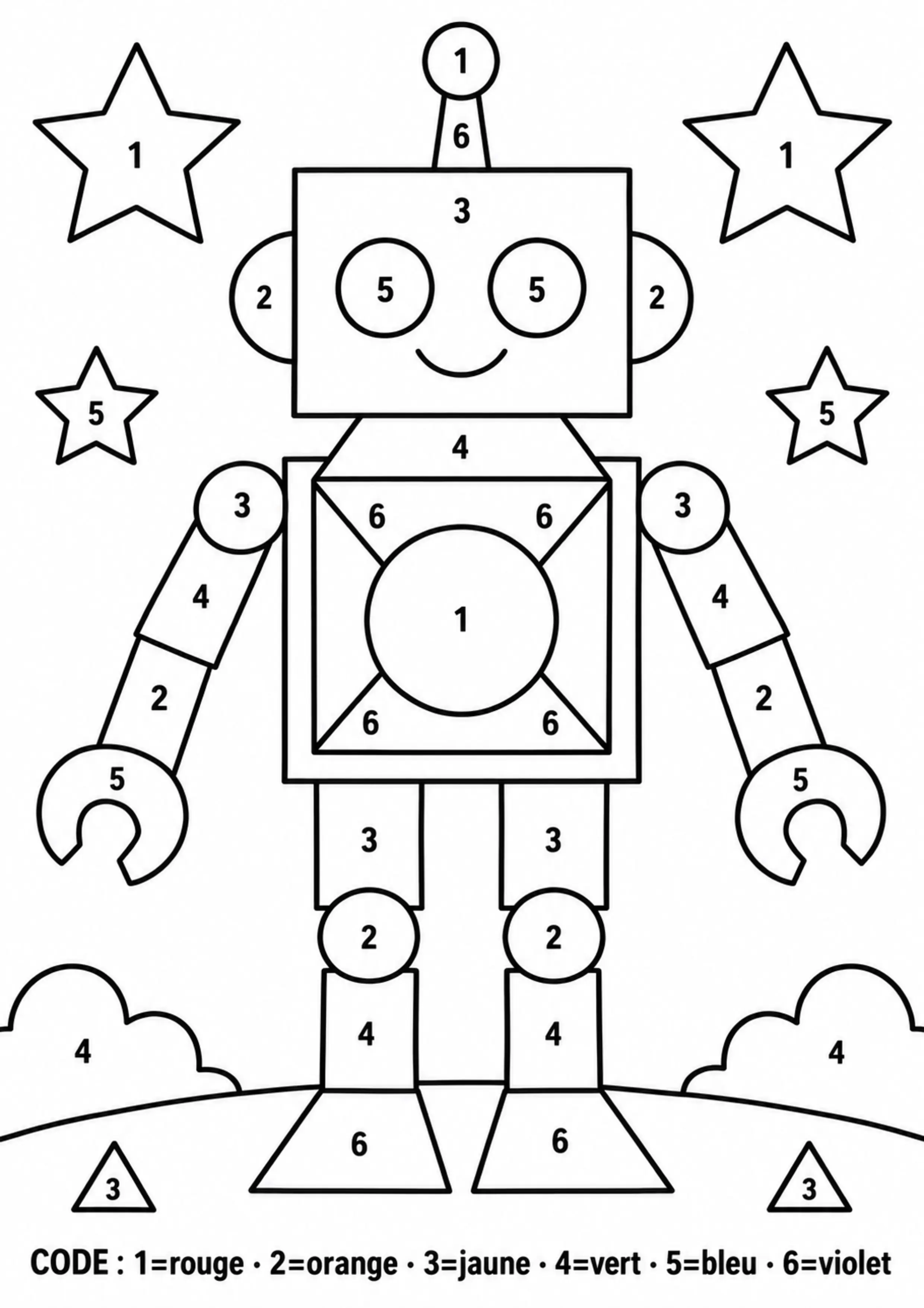 Coloriage robot géométrique codé à imprimer