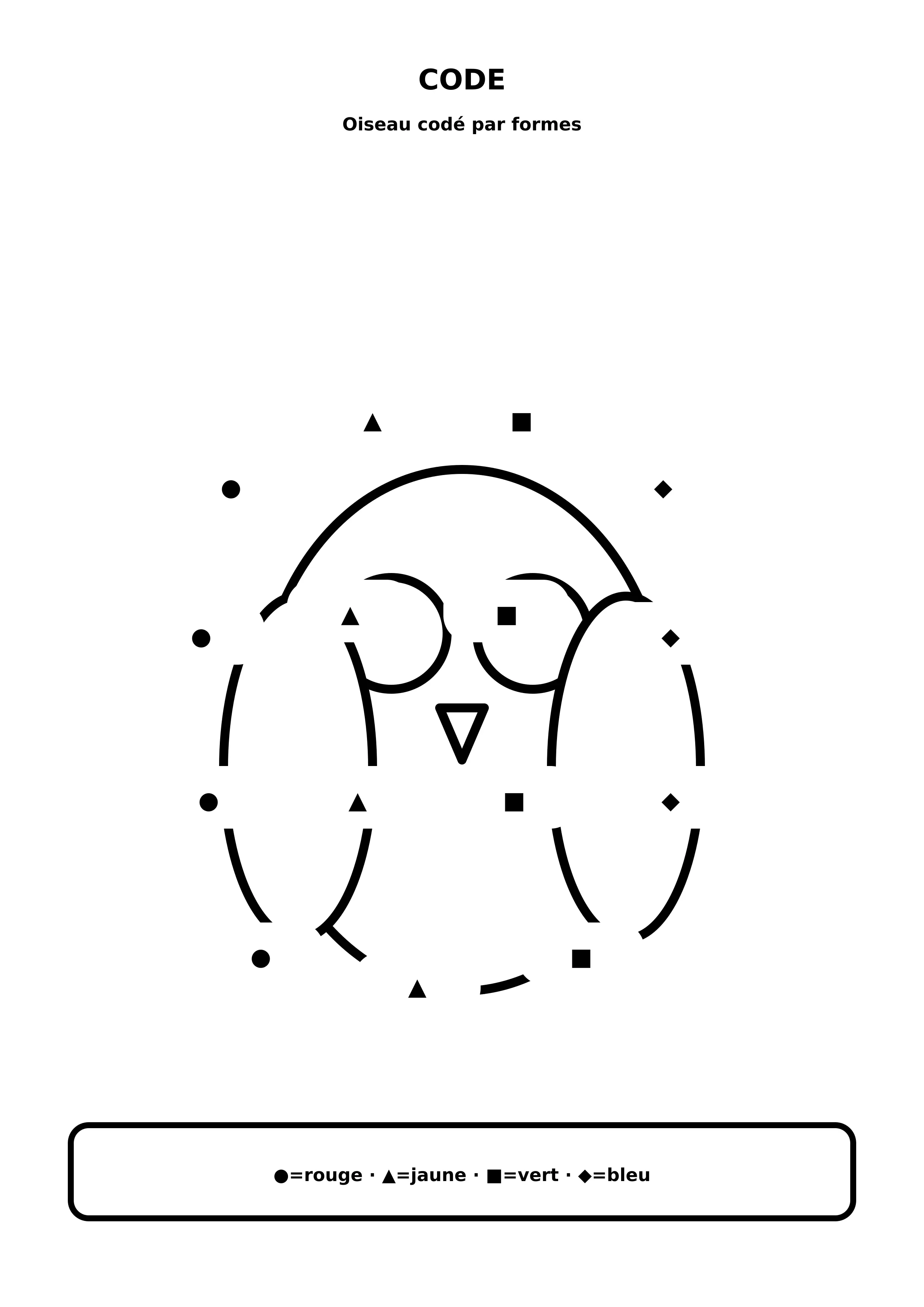 Coloriage oiseau codé par formes à imprimer