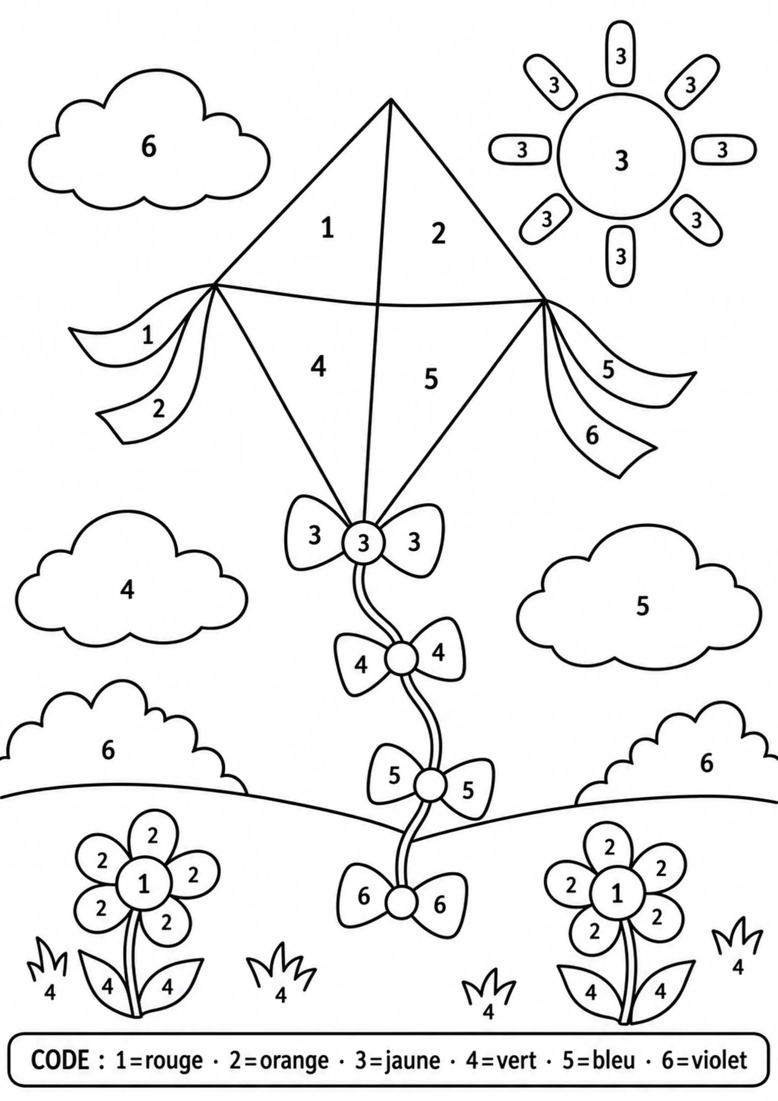 Coloriage cerf-volant codé à imprimer