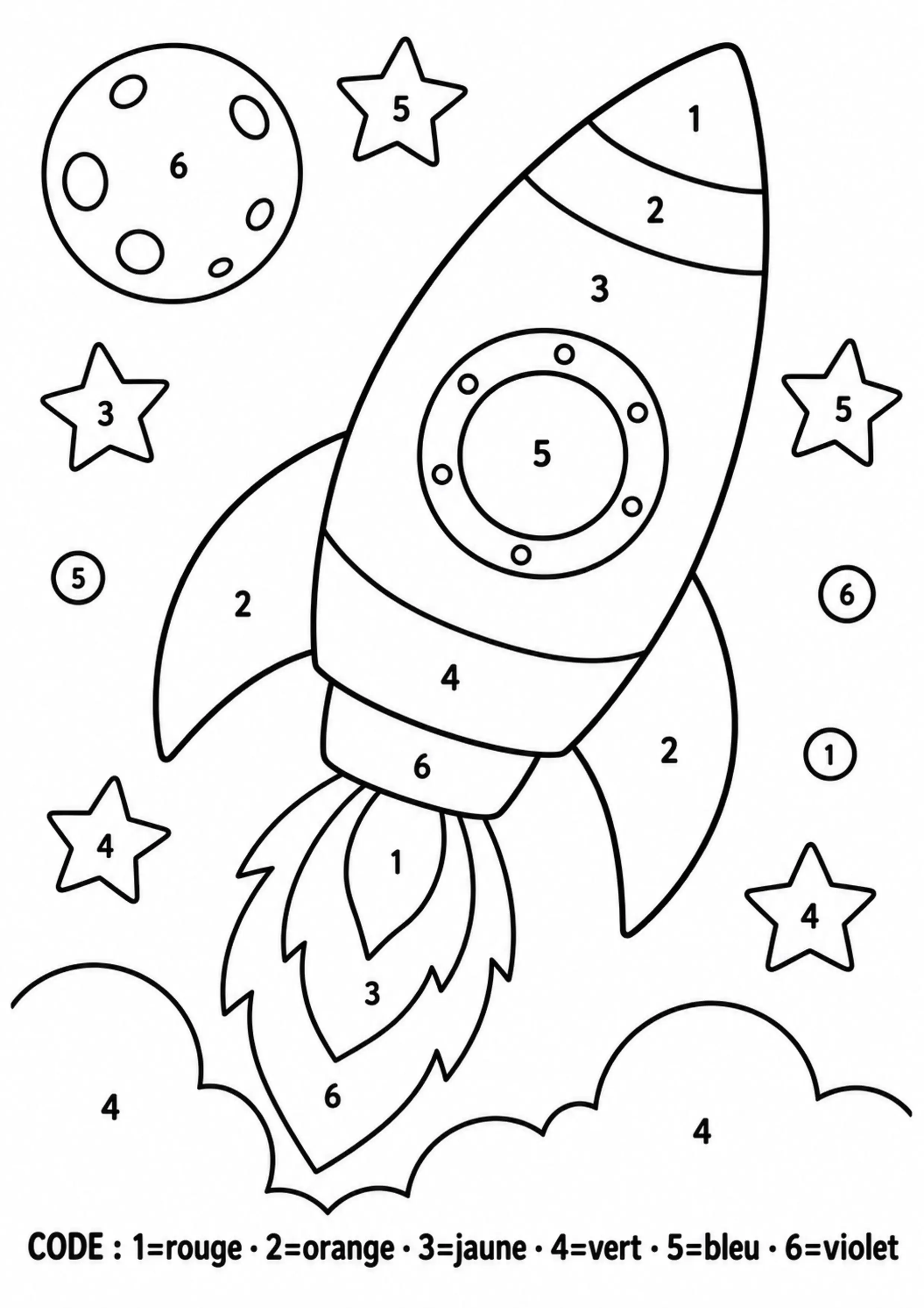 Coloriage fusée simple codée à imprimer