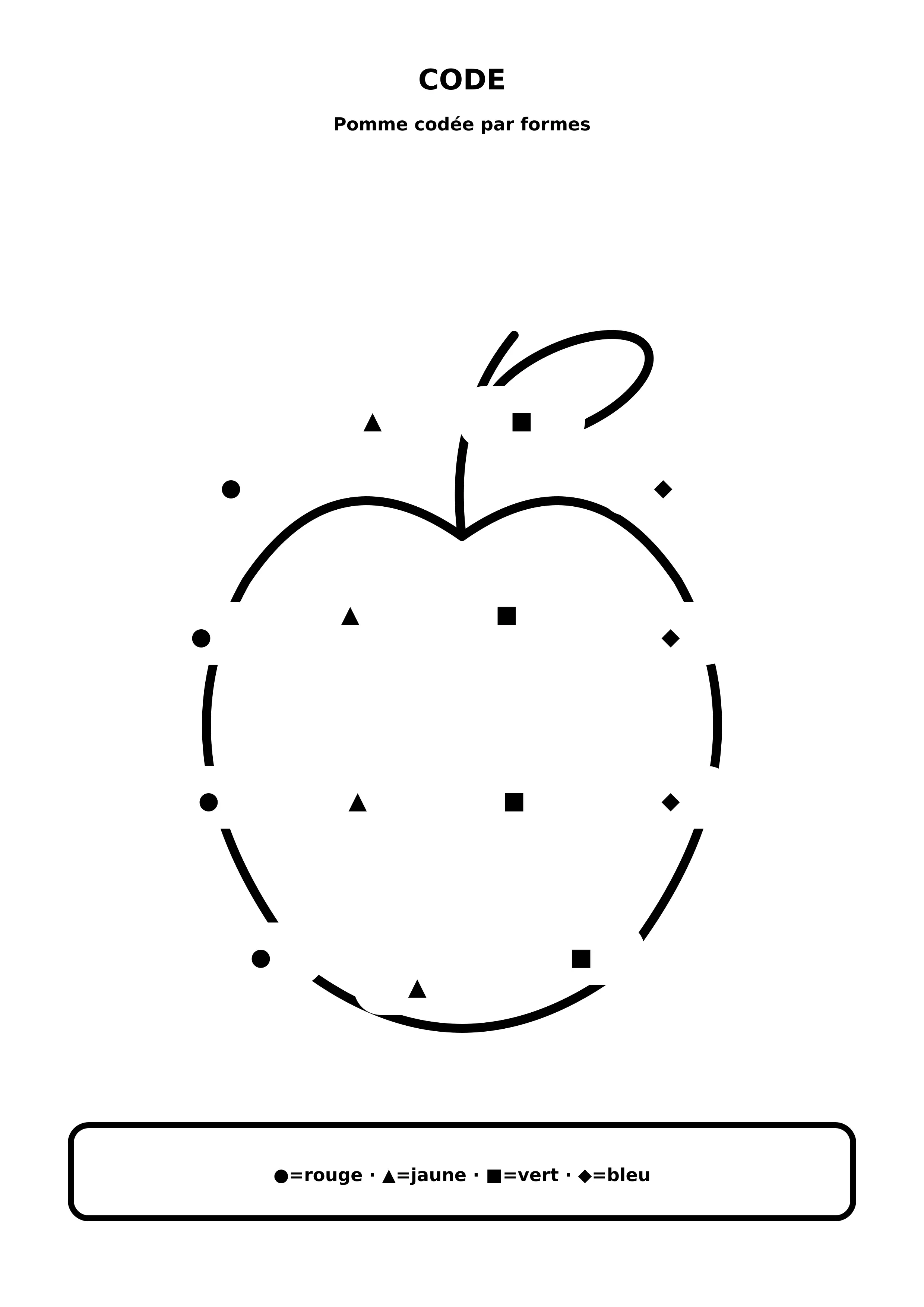 Coloriage pomme codée par formes à imprimer