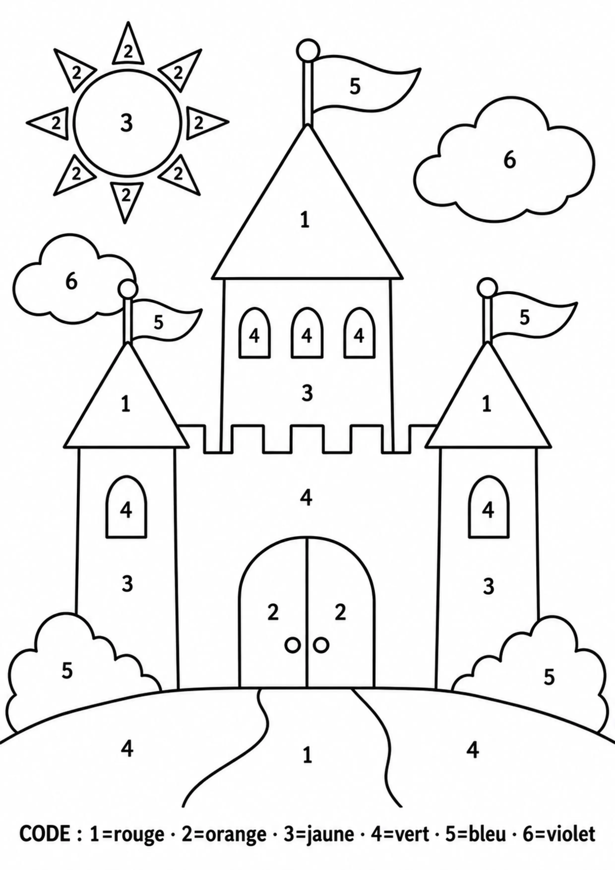 Coloriage château simple codé à imprimer