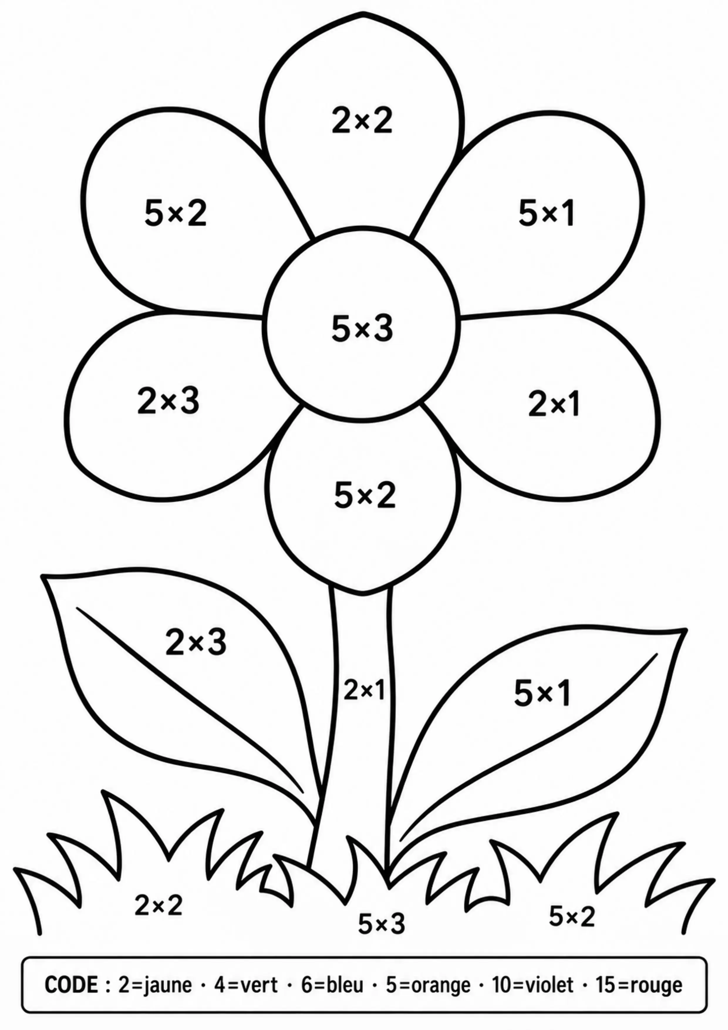 Coloriage fleur tables 2 et 5 à imprimer