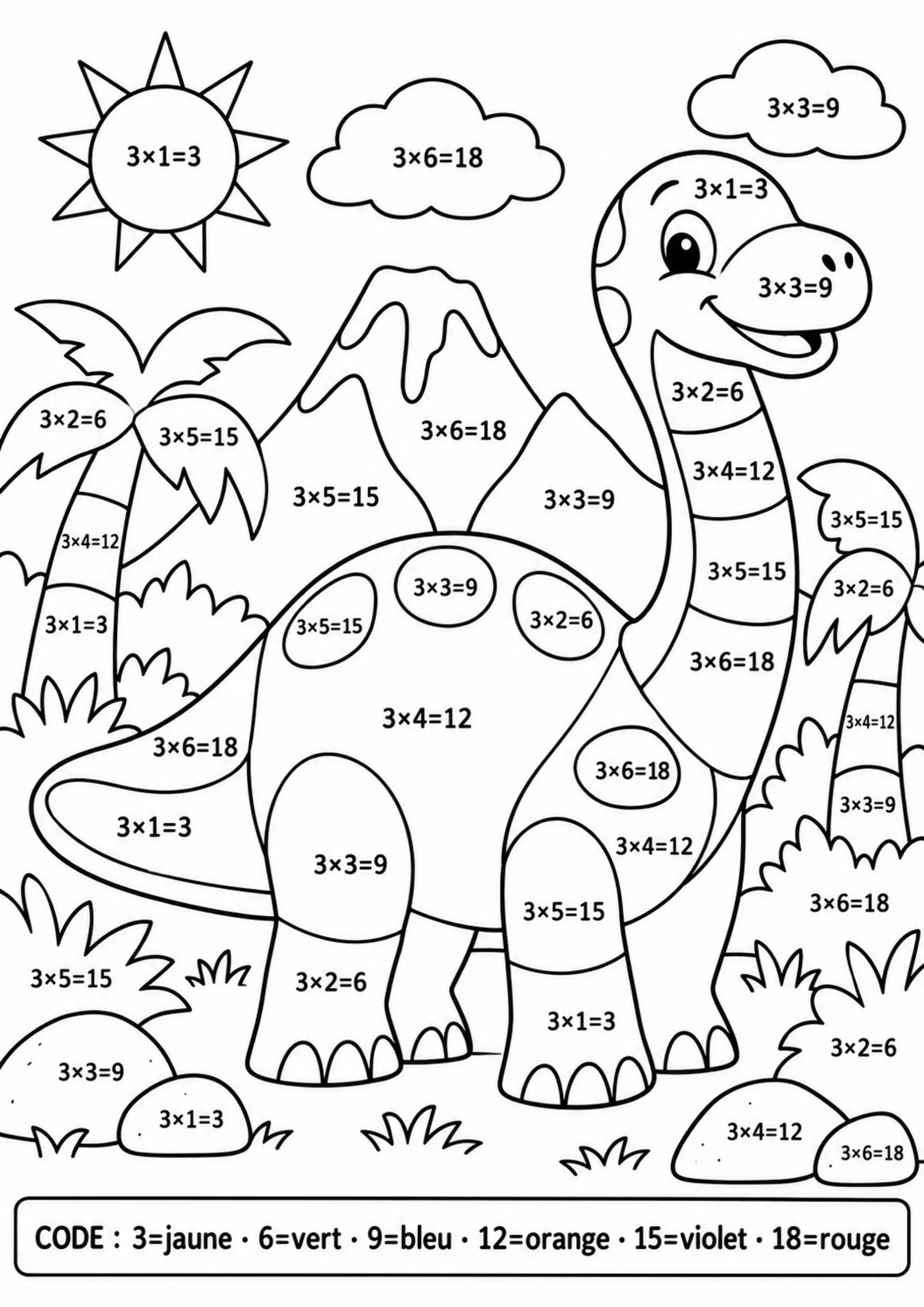 Coloriage dinosaure original table de 3 à imprimer