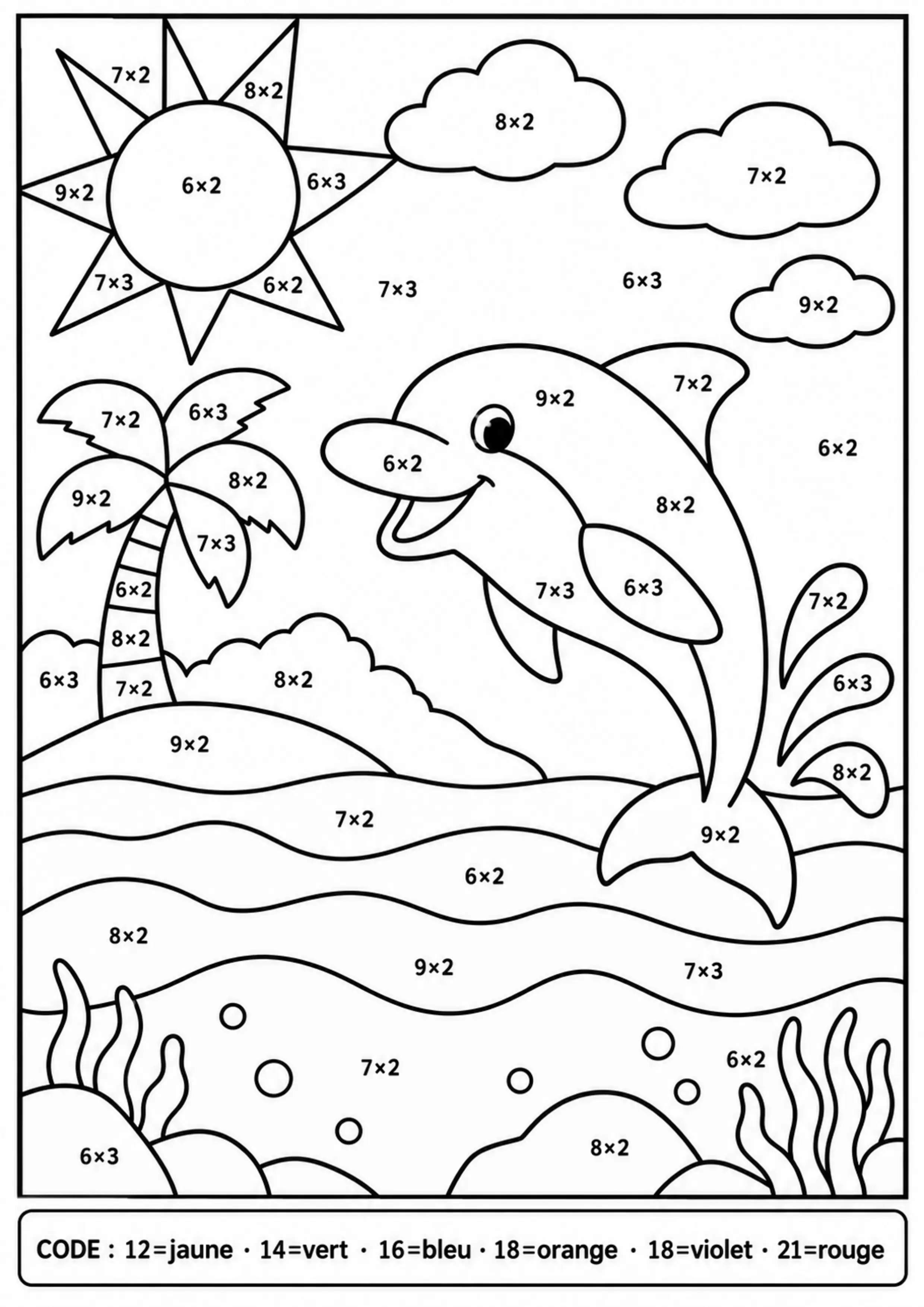 Coloriage île tables 6 à 9 à imprimer
