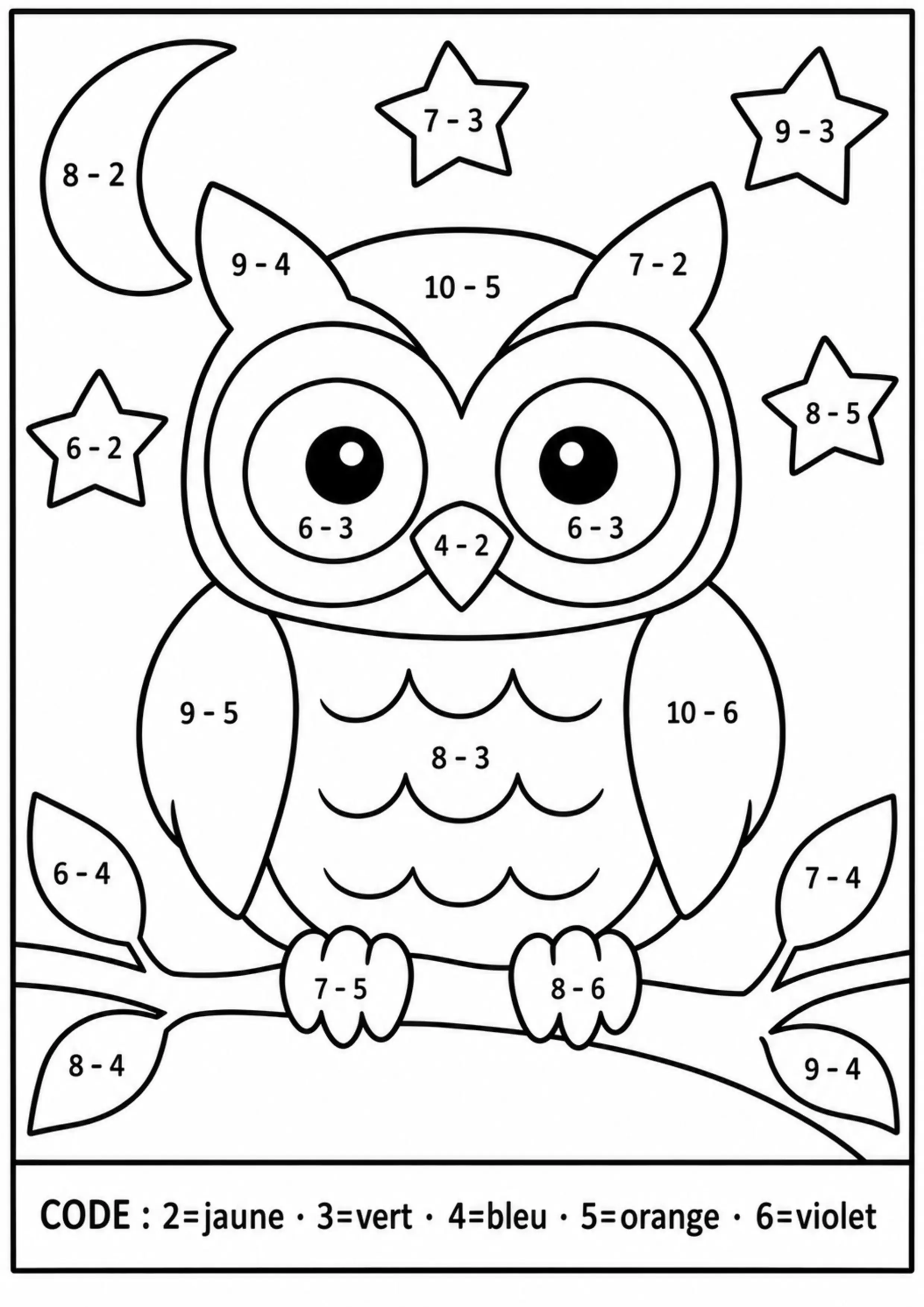 Coloriage hibou révélé par différences à imprimer