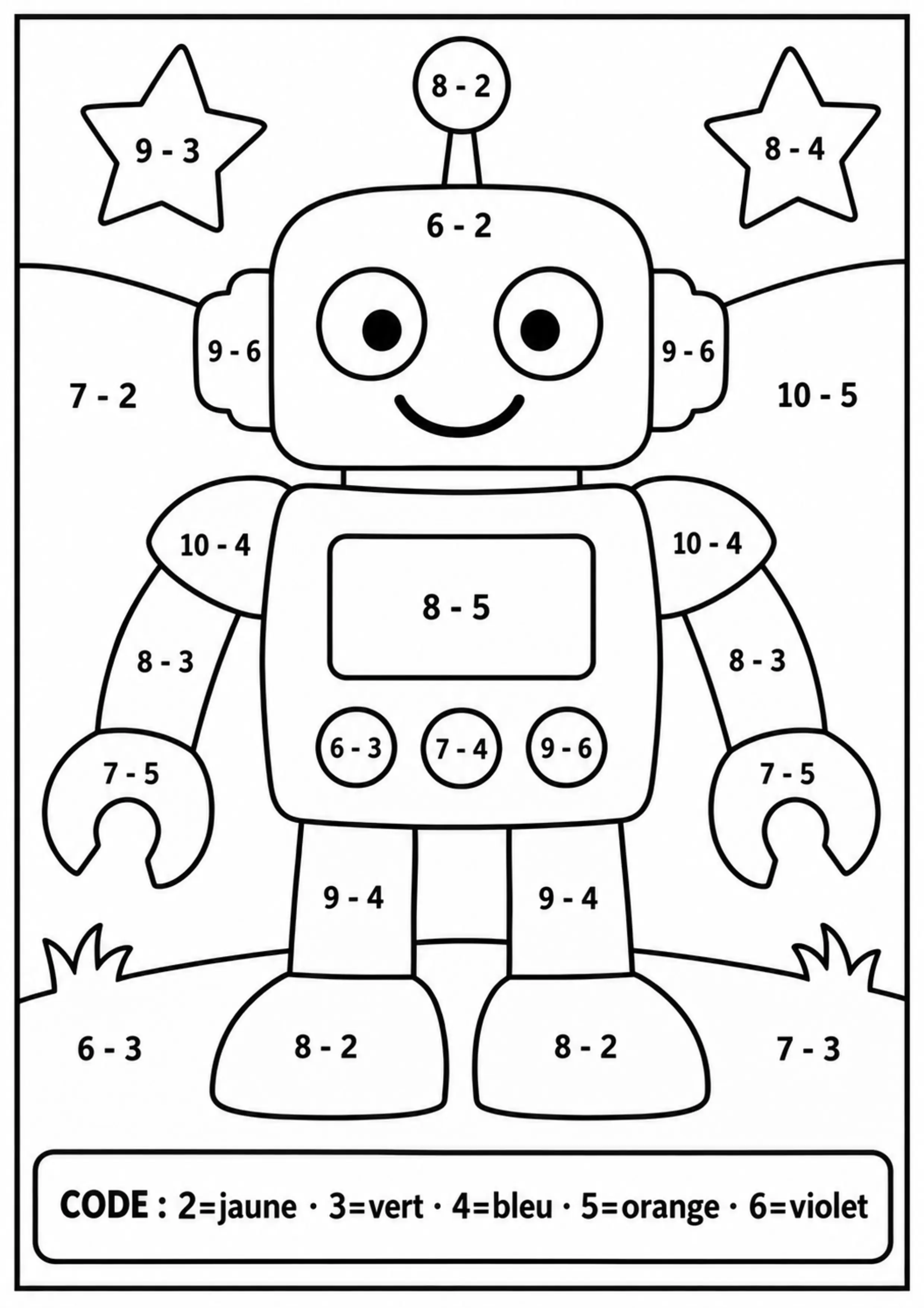 Coloriage robot révélé par calculs inverses à imprimer