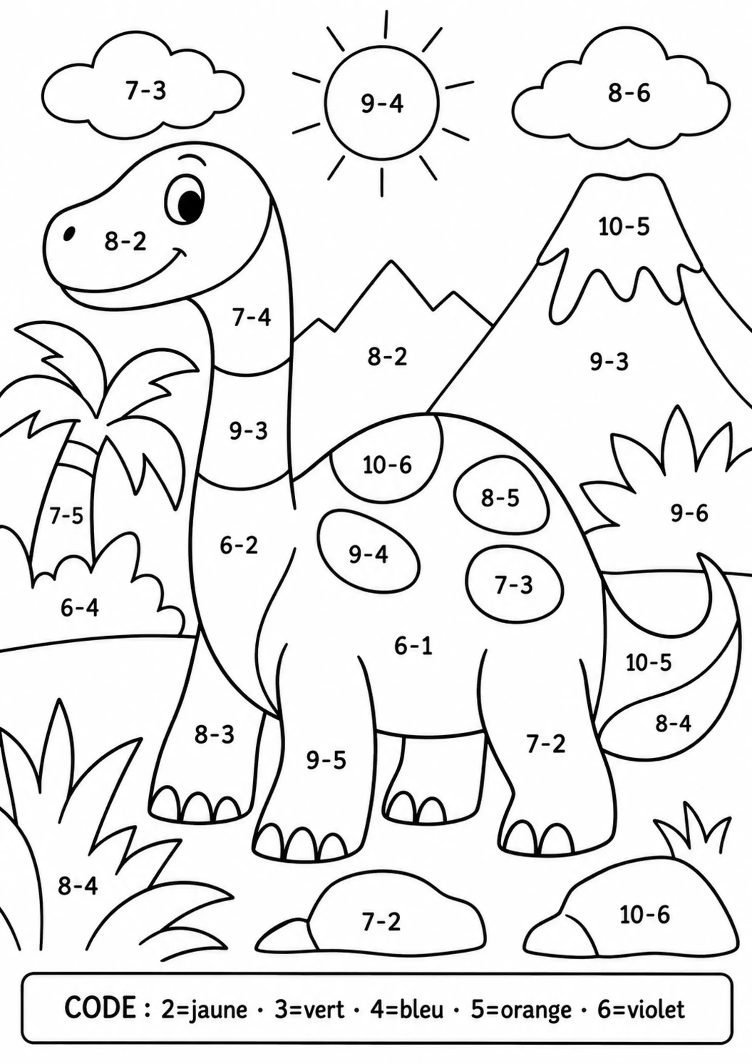 Coloriage dinosaure original révélé par écarts à imprimer