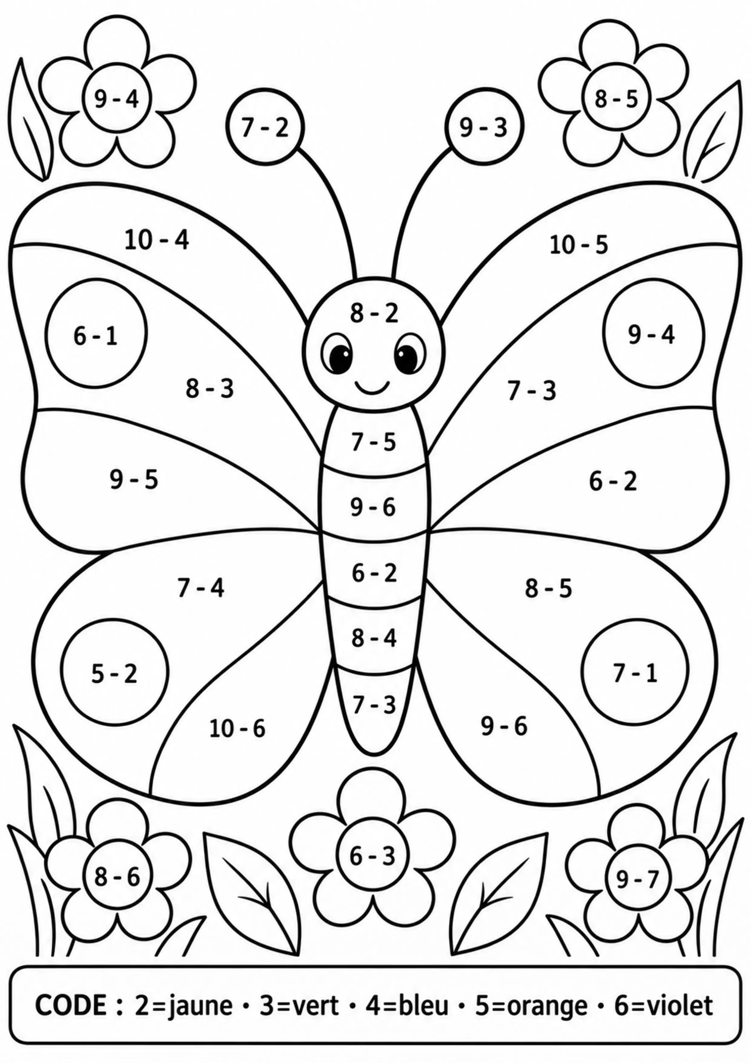 Coloriage papillon révélé par retraits à imprimer